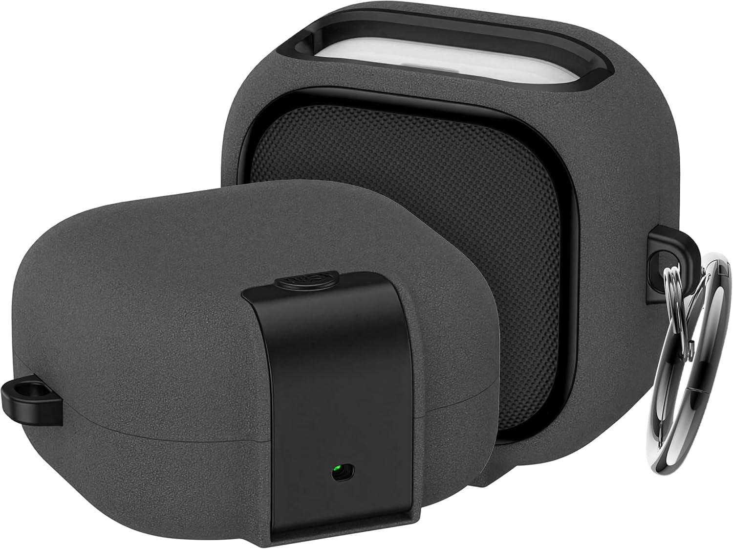 Alternative view of Galaxy Buds 4 Pro ve Buds 4 ile Uyumlu Mandallı Kapak Kilit Sistemli Kumlanmış Mat Dokulu Darbelere Dayanıklı Hibrit Kılıf (Gri, Galaxy Buds 4 Pro/4)