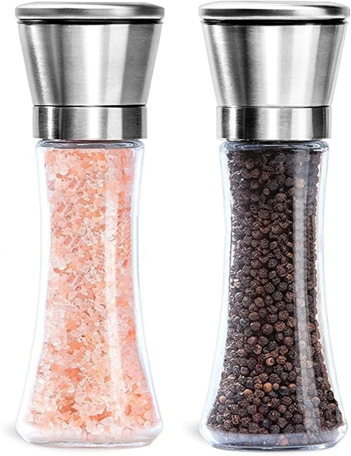 Cam Gövdeli Metal Krom Renk Kapaklı Tuz Karabiber Değirmeni Tuz Karabiber Öğütücü 19 Cm 2 Adet - Görsel 3