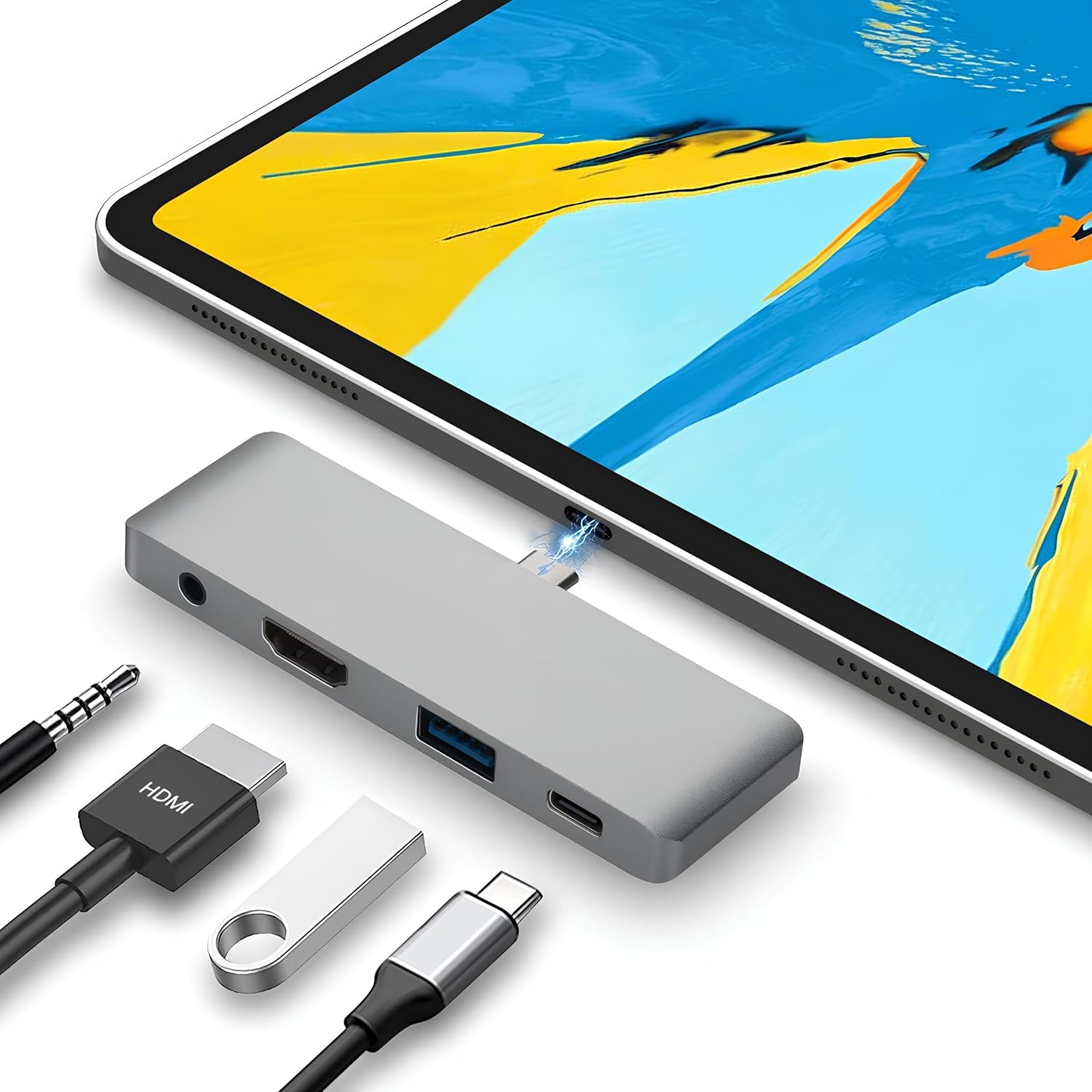 Type C Hub (4 Port), 85W PD Type-C Port 4K 30HZ veya 1080P 60HZ HDMI, 1 Adet USB 3.0 Port Şarj ve Veri Transfer, 3.5mm Jak Kulaklık Ses Grişi, MacBook Pro/Air/iPad/iPhone vb. Uyumlu - Görsel 3