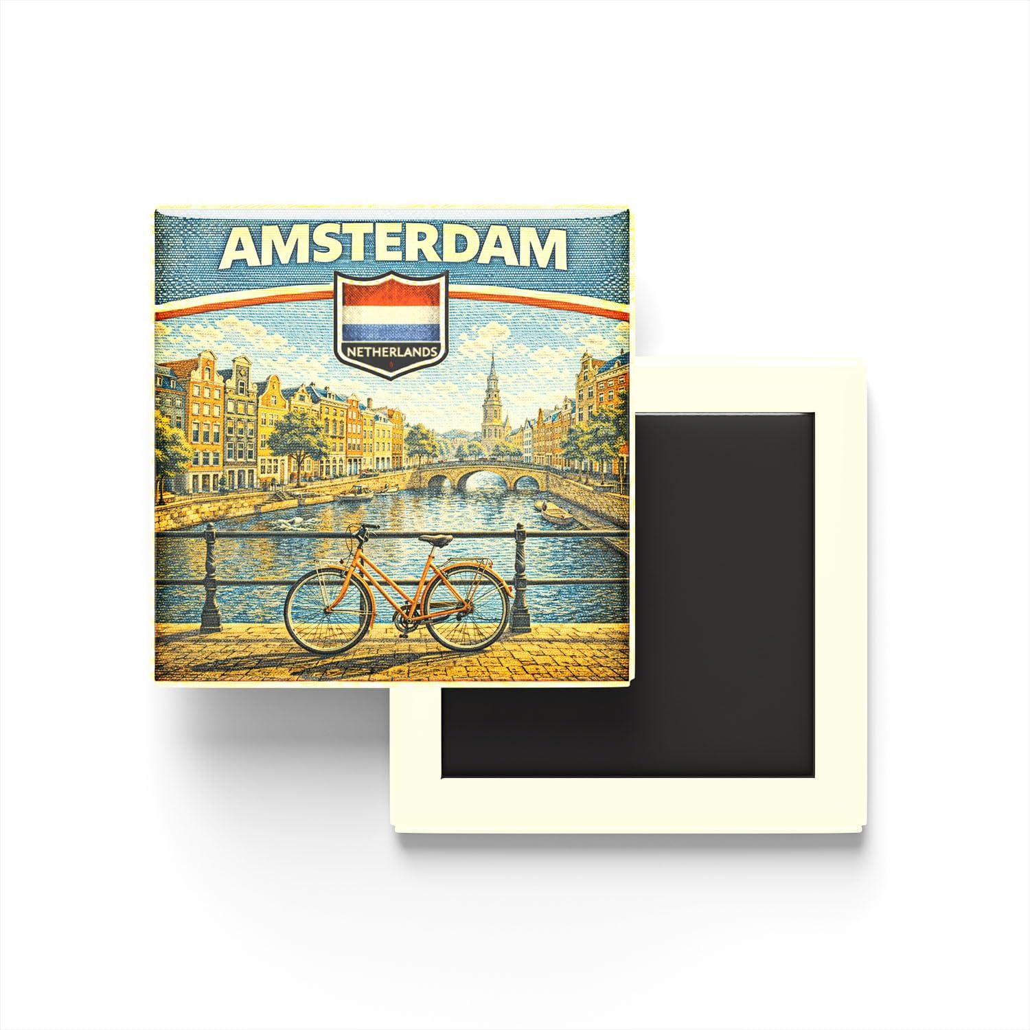 Hollanda Amsterdam Şehri Temalı Vintage Buzdolap Magneti – 9x9 cm