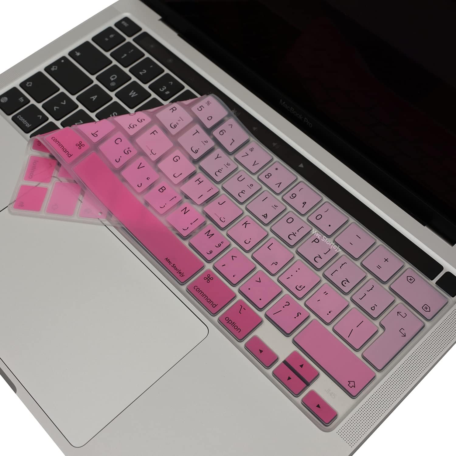 MacBook Pro Arapça Klavye Koruyucu UK ISO Ters L Enter A2338 M1 M2 A2251 A2289 A2141 Uyumlu Silikon Keyboard Cover Touch Bar Pembe - Görsel 3
