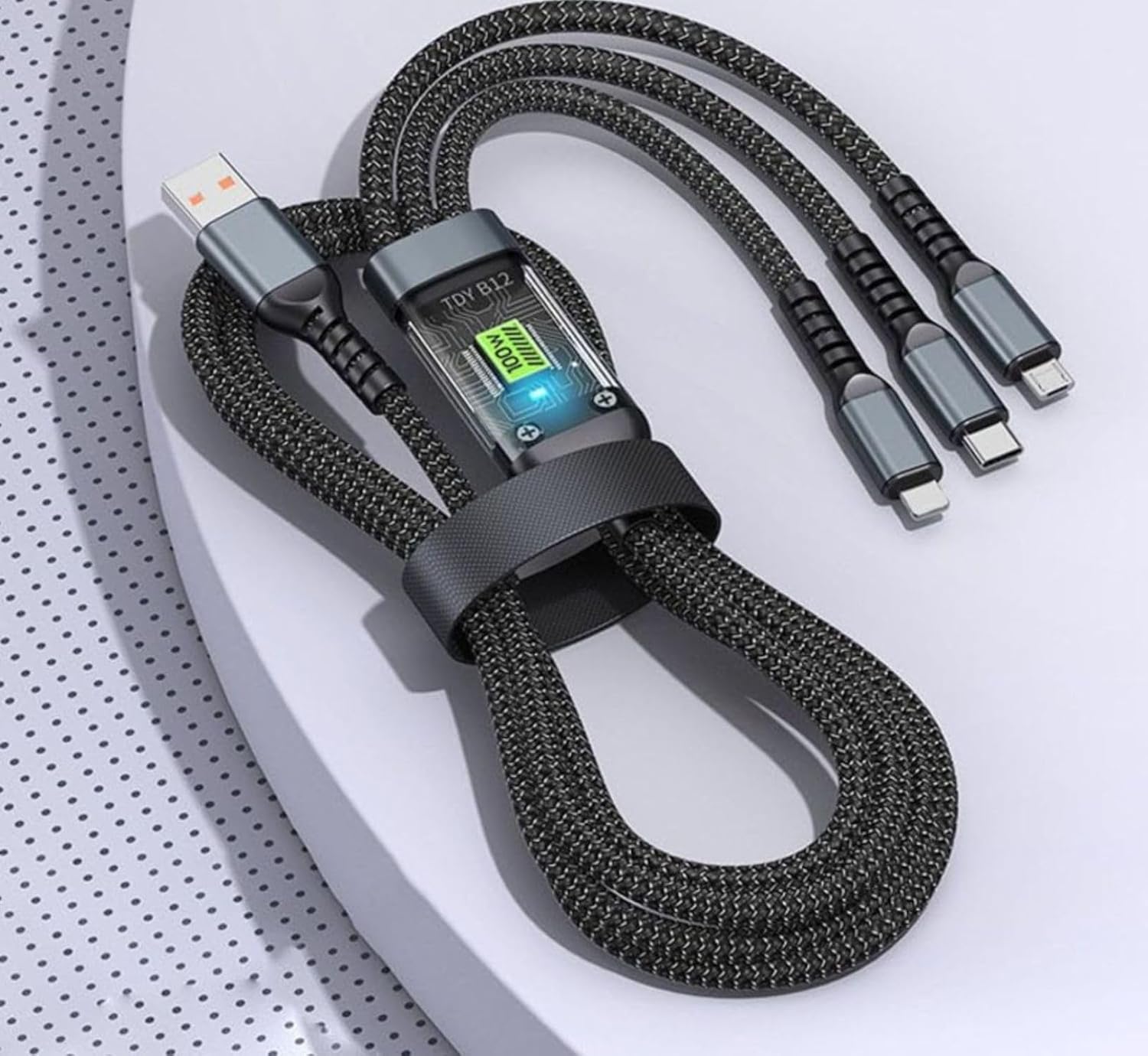 M.AJ 3'ü 1 arada USB Kablosu Hızlı Şarj, Şeffaf Aydınlık 100w Süper Hızlı Şarj Kablosu, Dayanıklı Naylon örgü, Tip-C, iPhone ve Android Cihazlar için Şarj Çözümü