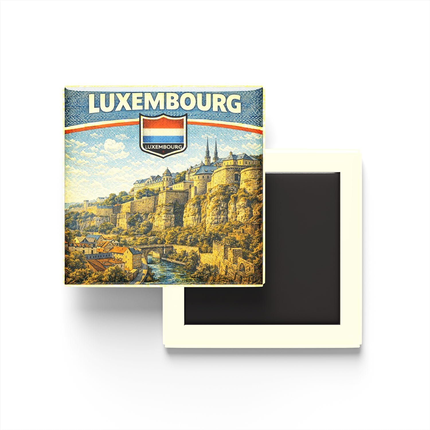 Alternative view of Lüksemburg Lüksemburg Şehri Temalı Vintage Buzdolap Magneti – 9x9 cm