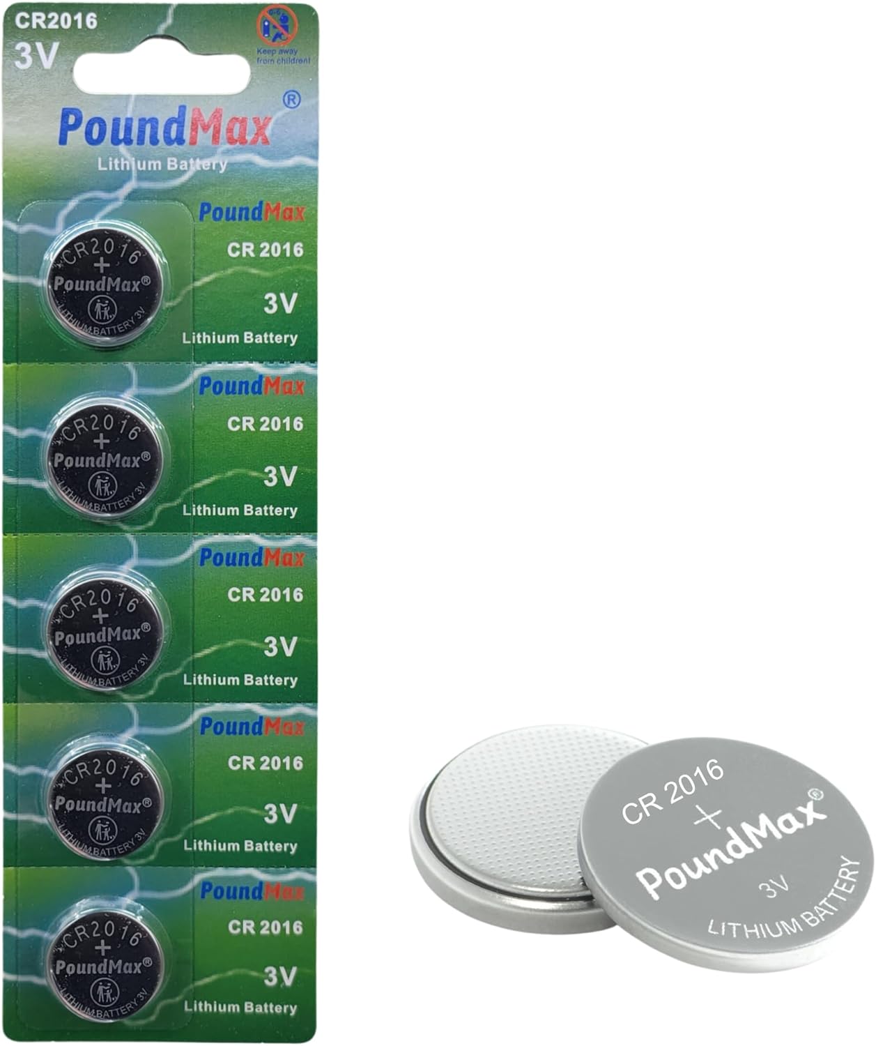 PoundMax Lityum CR2016 düğme hücreli pil, 3 V | 1 x Blister 5 Adet
