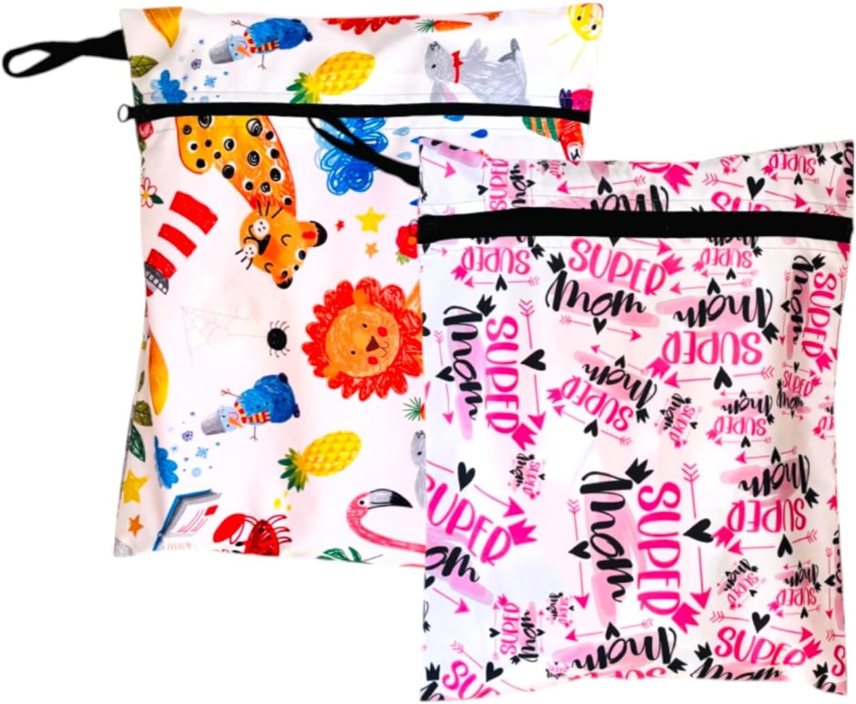Yorni 2 Adet Sıvı Geçirmeyen Çok Amaçlı Çanta, 30 x 35 cm Jungle ve 37 x 30 cm Mom Desen, Ekonomik Set, Yıkanabilir