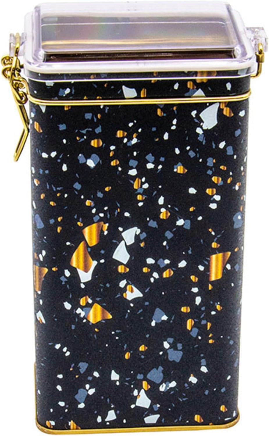 EVLE-Er053-1h Terrazzo Black Desenli Dikdörtgen Metal Saklama Kabı 8x10 Cm (Terrazzo Black) - Görsel 2