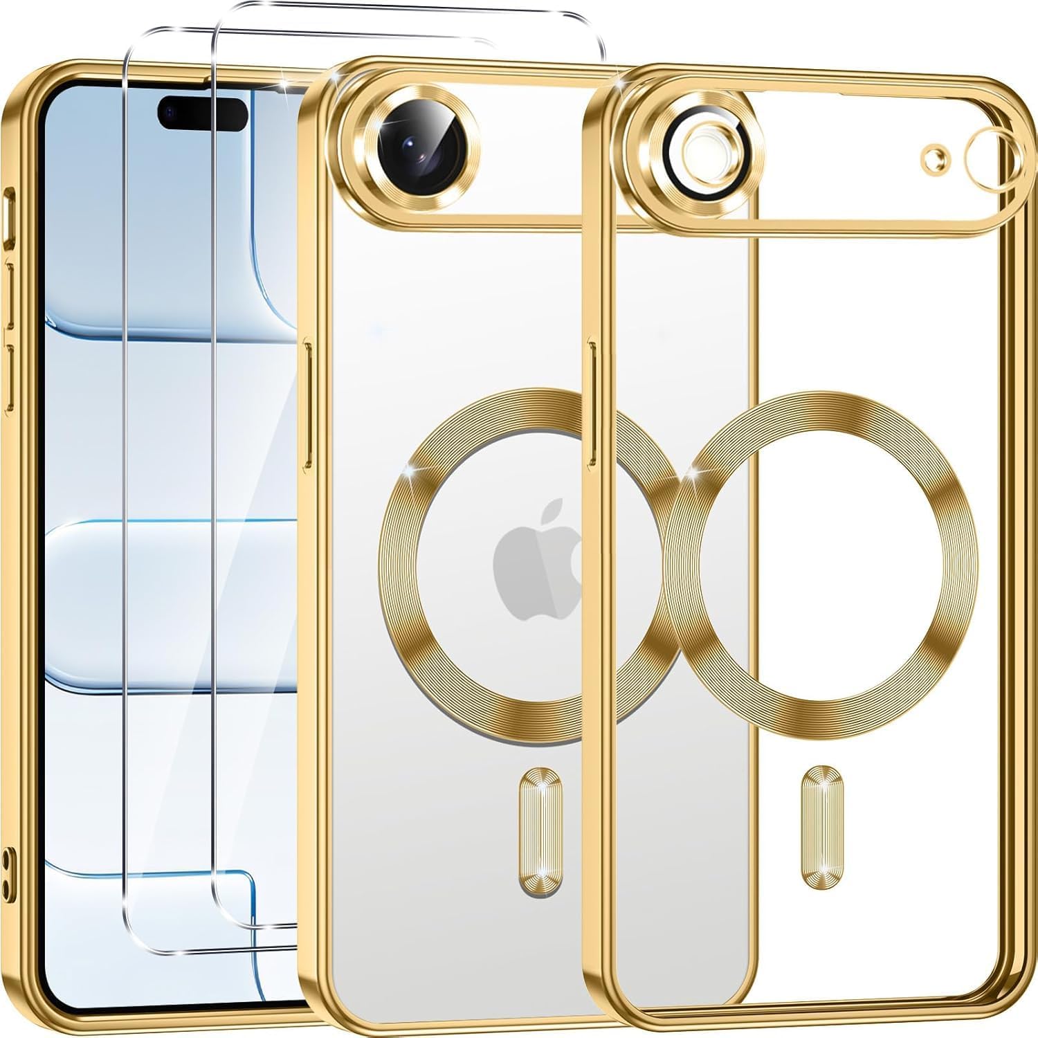 Alternative view of iPhone 17 Air Şeffaf Manyetik Kılıf (MagSafe Uyumlu) + 2 Temperli Cam – Anti-Sarı, Darbeye Dayanıklı (Gold)