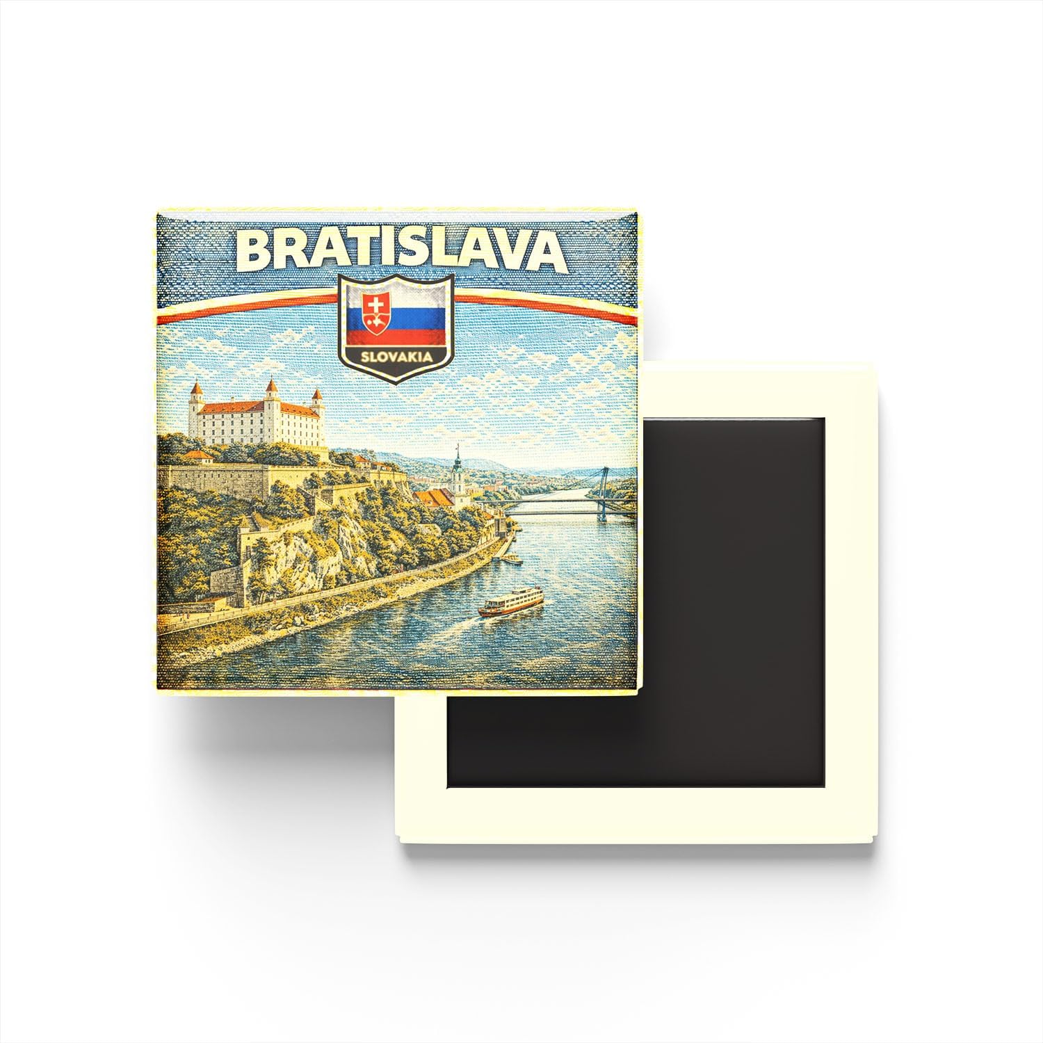 Alternative view of Slovakya Bratislava Şehri Temalı Vintage Buzdolap Magneti – 9x9 cm