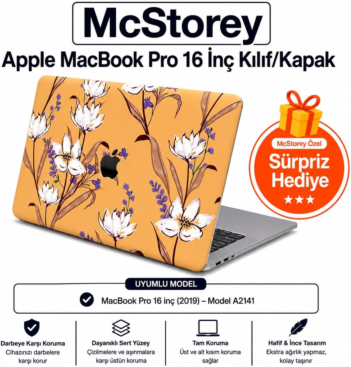 Alternative view of MacBook Pro 16 Kılıf Baskılı Sert Hard Case İnce Hafif Darbe Çizilme Koruma Mat Yüzey Uyumlu MacBook Pro A2141 2019 Sarı