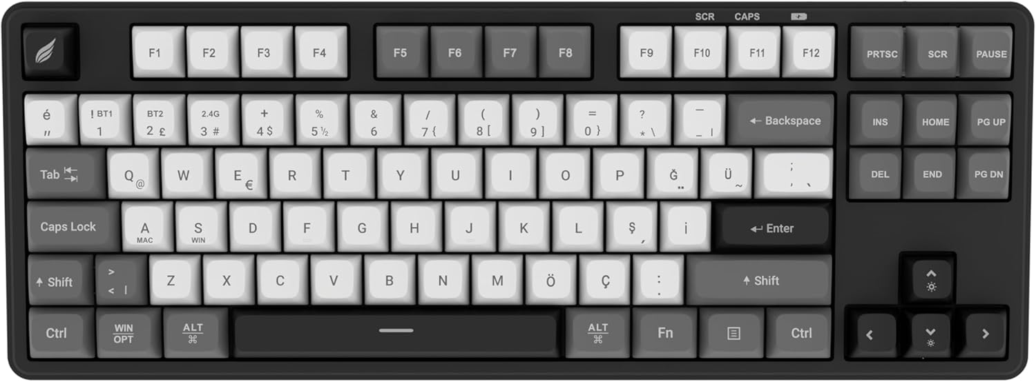 Hawk Gaming HK220 Membrane RGB Kablosuz/Bluetooth Siyah Beyaz TKL Türkçe Gaming Klavye - Görsel 3