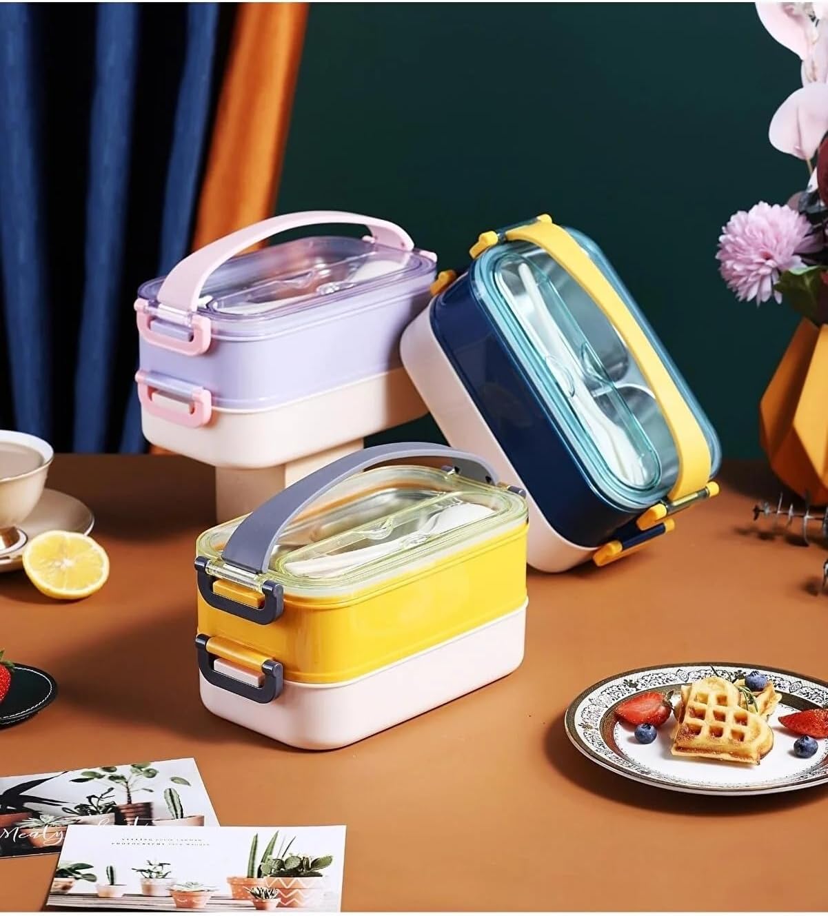 Alternative view of 1600ml Lunchbox 2 Katlı Çelik Sefer Tası Yemek Kutusu (Mor)