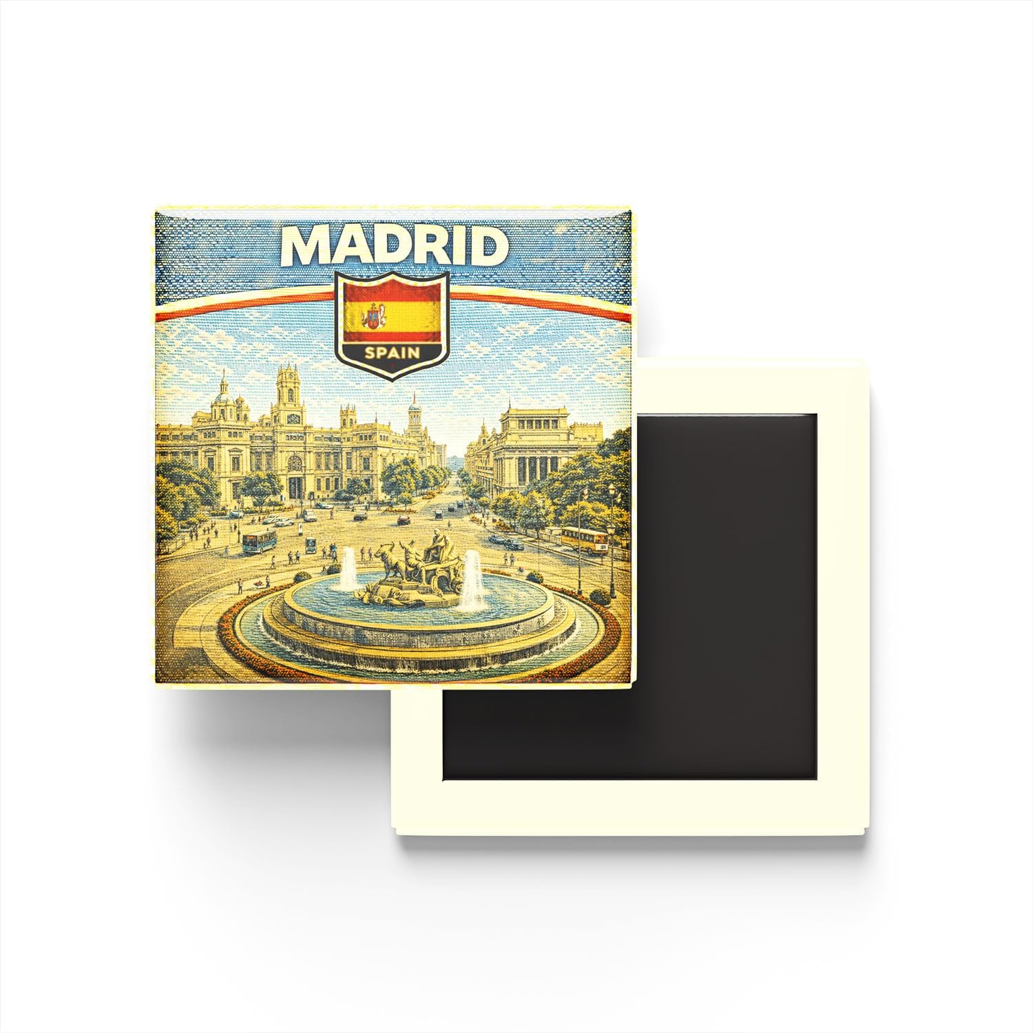 Alternative view of İspanya Madrid Şehri Temalı Vintage Buzdolap Magneti – 9x9 cm