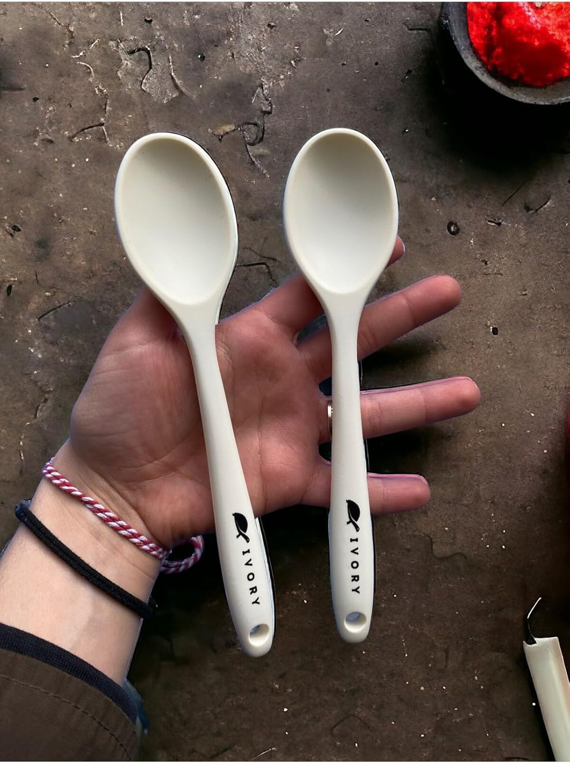 Alternative view of Sert Uçlu Isıya Dayanıklı Silikon Kısa Derin Kaşık, 20 cm, Bej, 2 Adet