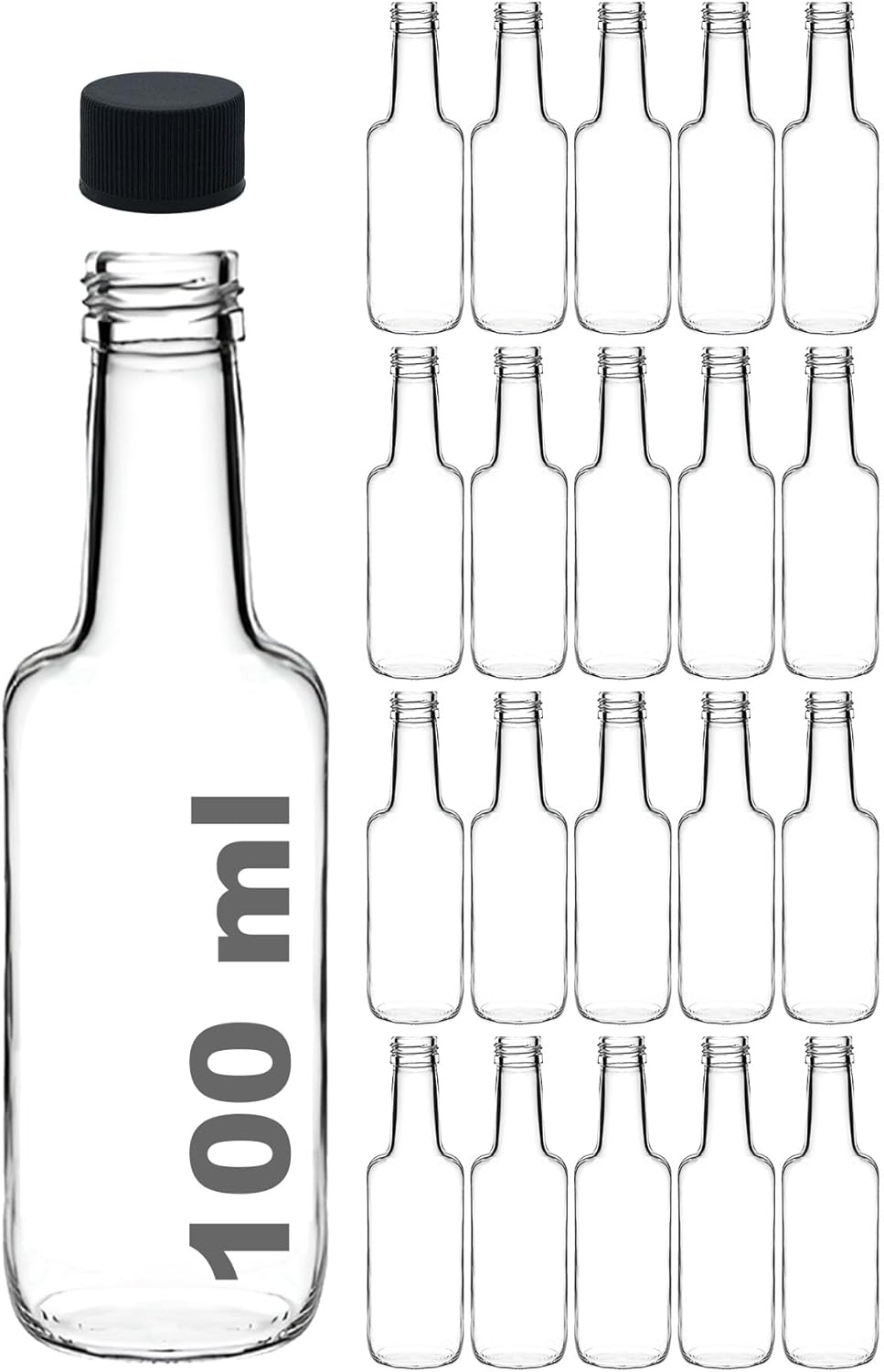 100 ml Şeffaf Standart Sosluk 100 cc Sızdırmaz Kapaklı Cam Şişe (20)