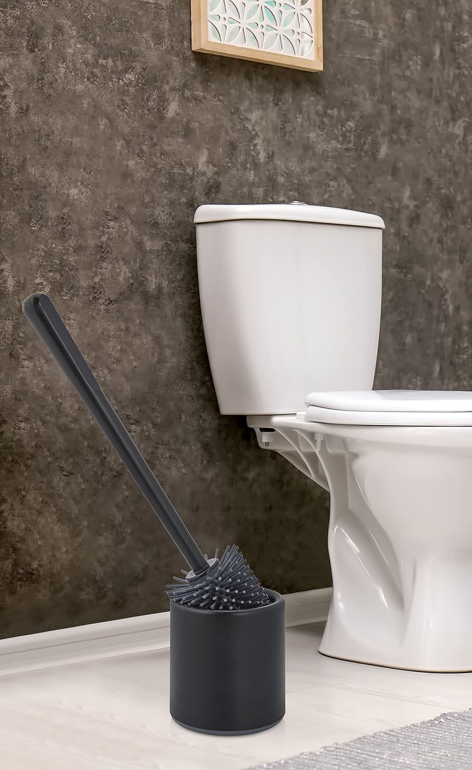 Silikon WC Tuvalet Banyo Fırçası Klozet Fırçası Siyah Oval