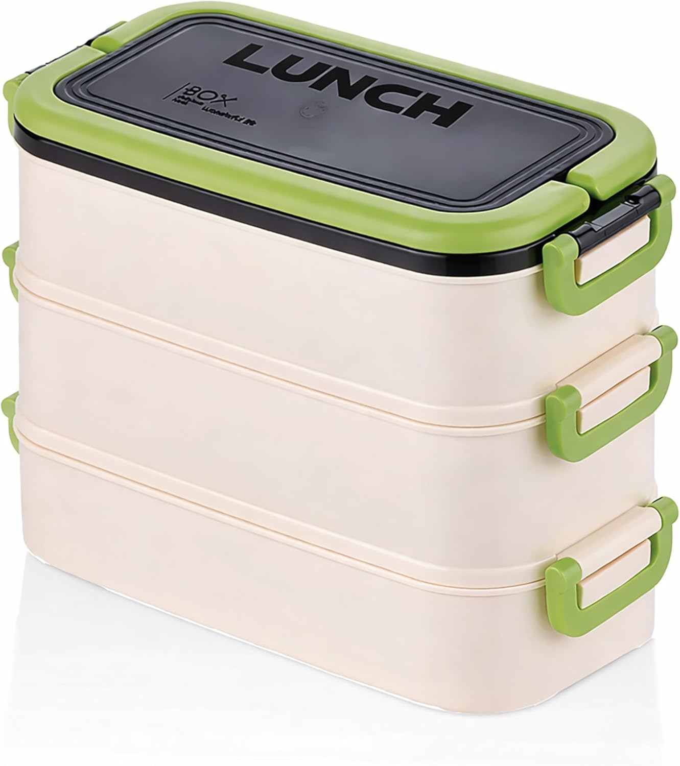 Alternative view of 3 Katlı Taşınabilir Yemek Kabı,  Lunch Box, Diyet Beslenme Kutusu, Çatal Kaşık Dahil, BPA İçermez 19 x 16,5 x 11,5 cm (Yeşil)
