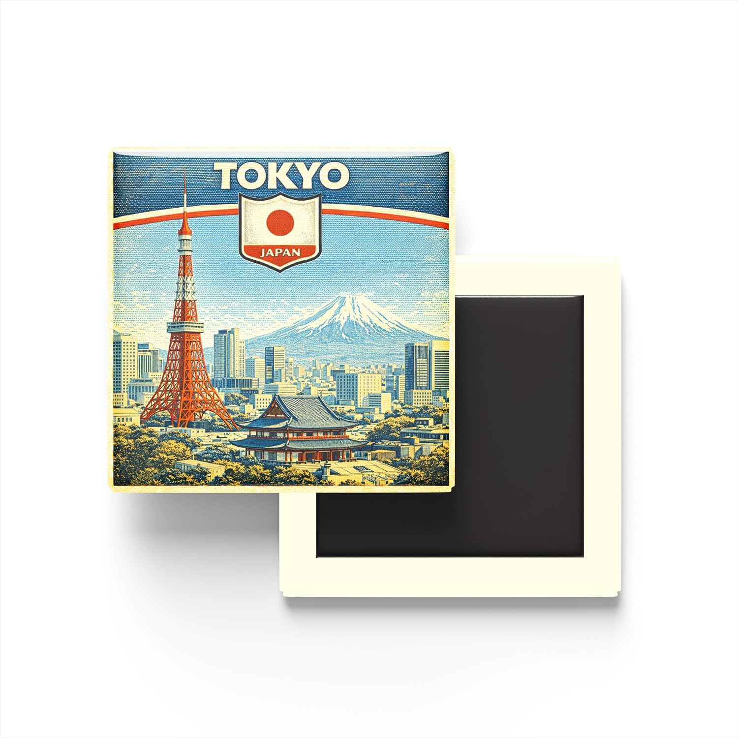 Japonya Tokyo Şehri Temalı Vintage Buzdolap Magneti – 9x9 cm