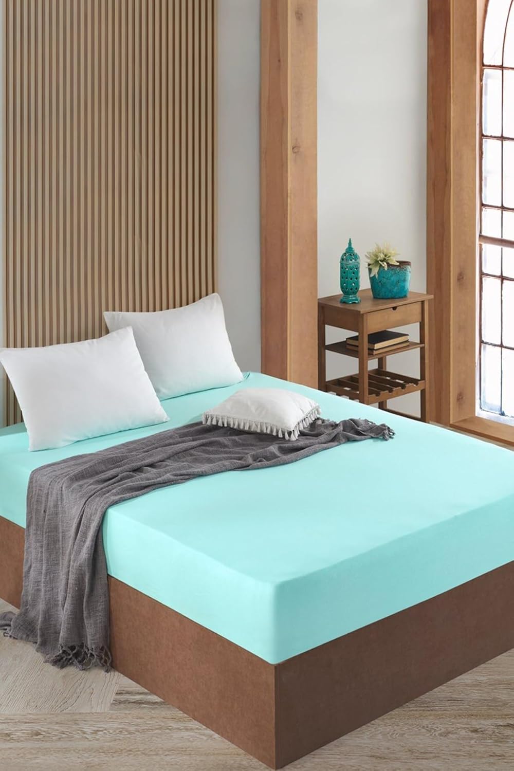 Ezgi Lastikli Pamuklu  Dokuma Kumaş Çarşaf Mint 100x200 cm Tek Kişilik, Carsaf