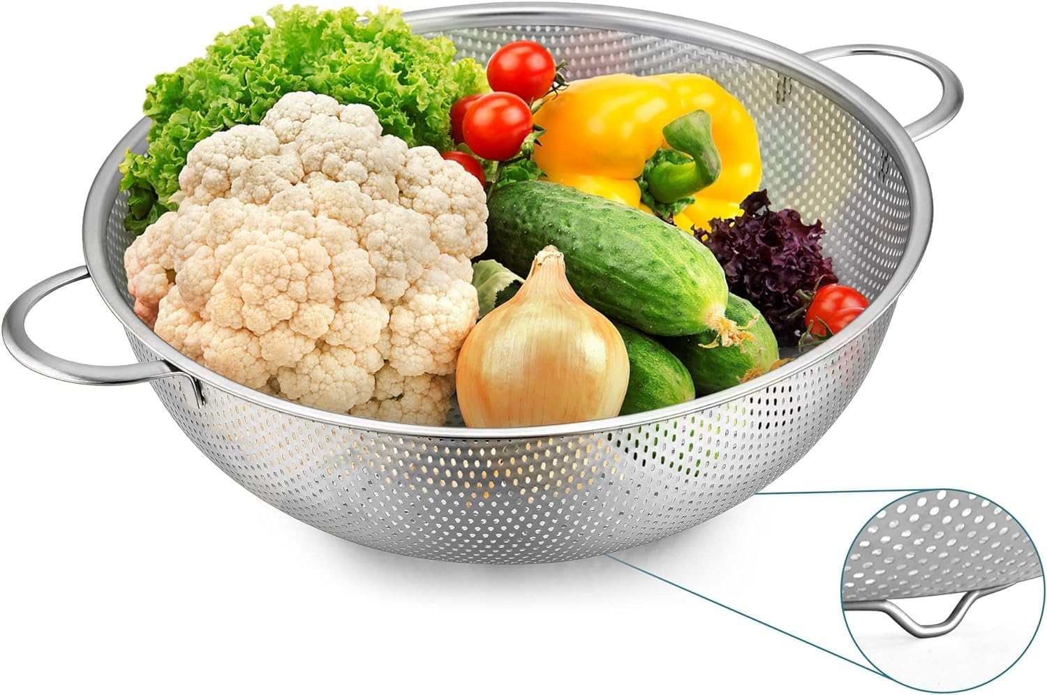 Alternative view of Paslanmaz Çelik 22cm Çift Kulplu Sepet Süzgeç, Salata Süzgeci Meyve Süzgeci, Makarna Süzgec - Paslanmaz Çelik Çift Kulplu 22cm Sepet