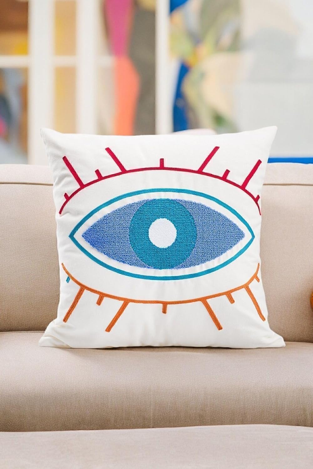 Bohem 45X45 Özel Tasarım Punch Panç Süzene Desen Dekoratif Kırlent Kılıfı Modern Beyaz 21