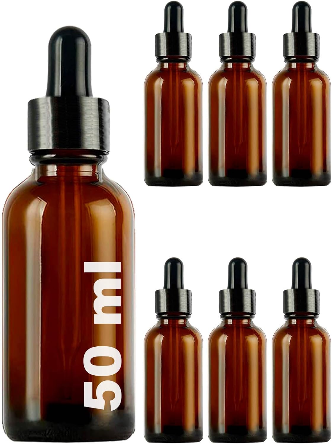 50 ml Metal Kapaklı Damlalık Dropper Şişesi Serum 50 cc Cam Şişe 6 Adet (Siyah Kapak, Amber/Kahverengi) - Görsel 3