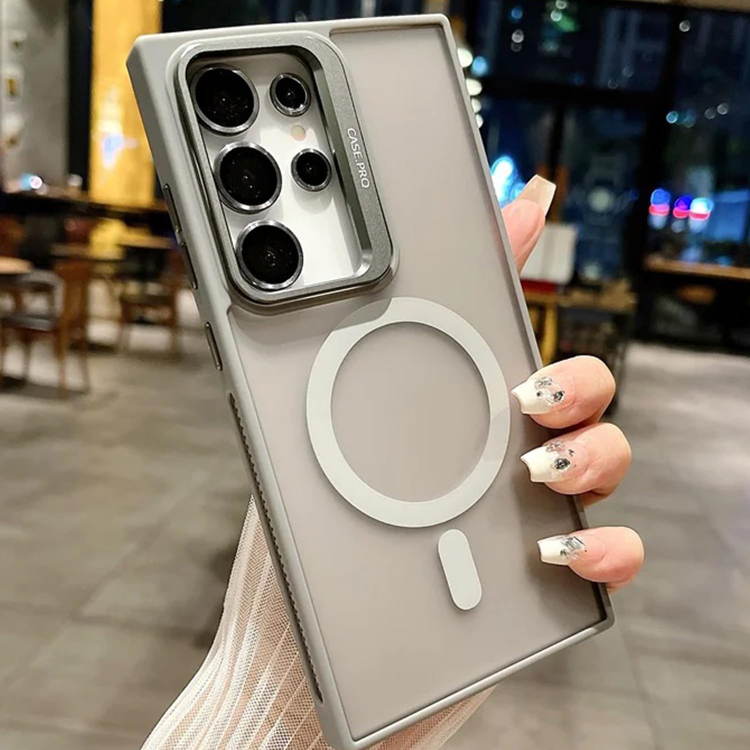 Alternative view of Galaxy S24 Plus ile uyumlu Kamera Lens Aparatlı Stand Olabilen Magsafe ile uyumlu Kamera Korumalı Şeffaf Full Color Magnetic Wireless Telefon Kılıfı (Titanyum, Galaxy S24 Plus)