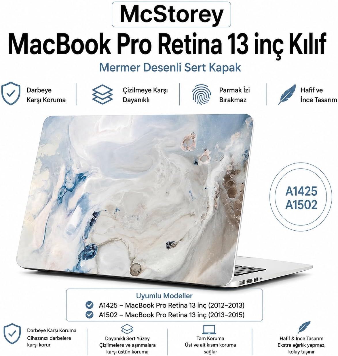 MacBook Pro 13 İnç Kılıf A1425 A1502 Uyumlu Sert Kapak Hard Case Koruyucu Retina 13 Laptop Kılıfı Çizilmeye Dayanıklı İnce Hafif Tam Koruma R-39 - Görsel 3