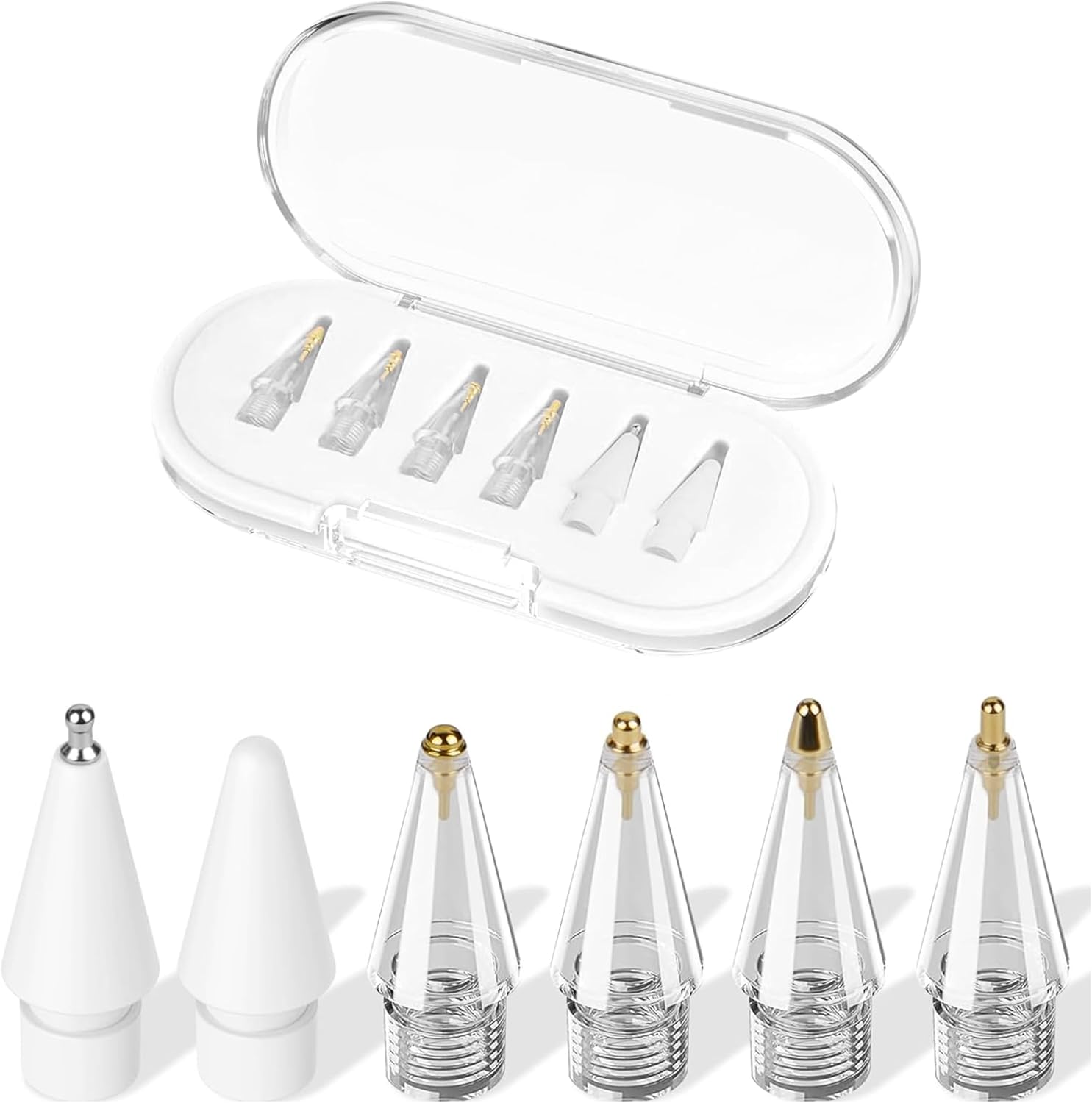 Apple Pencil Yedek Kalem Ucu – 1. ve 2. Nesil, Pro, USB-C Uyumlu, Şeffaf Saklama Kutulu Set (6'lı) (Beyaz) - Görsel 2
