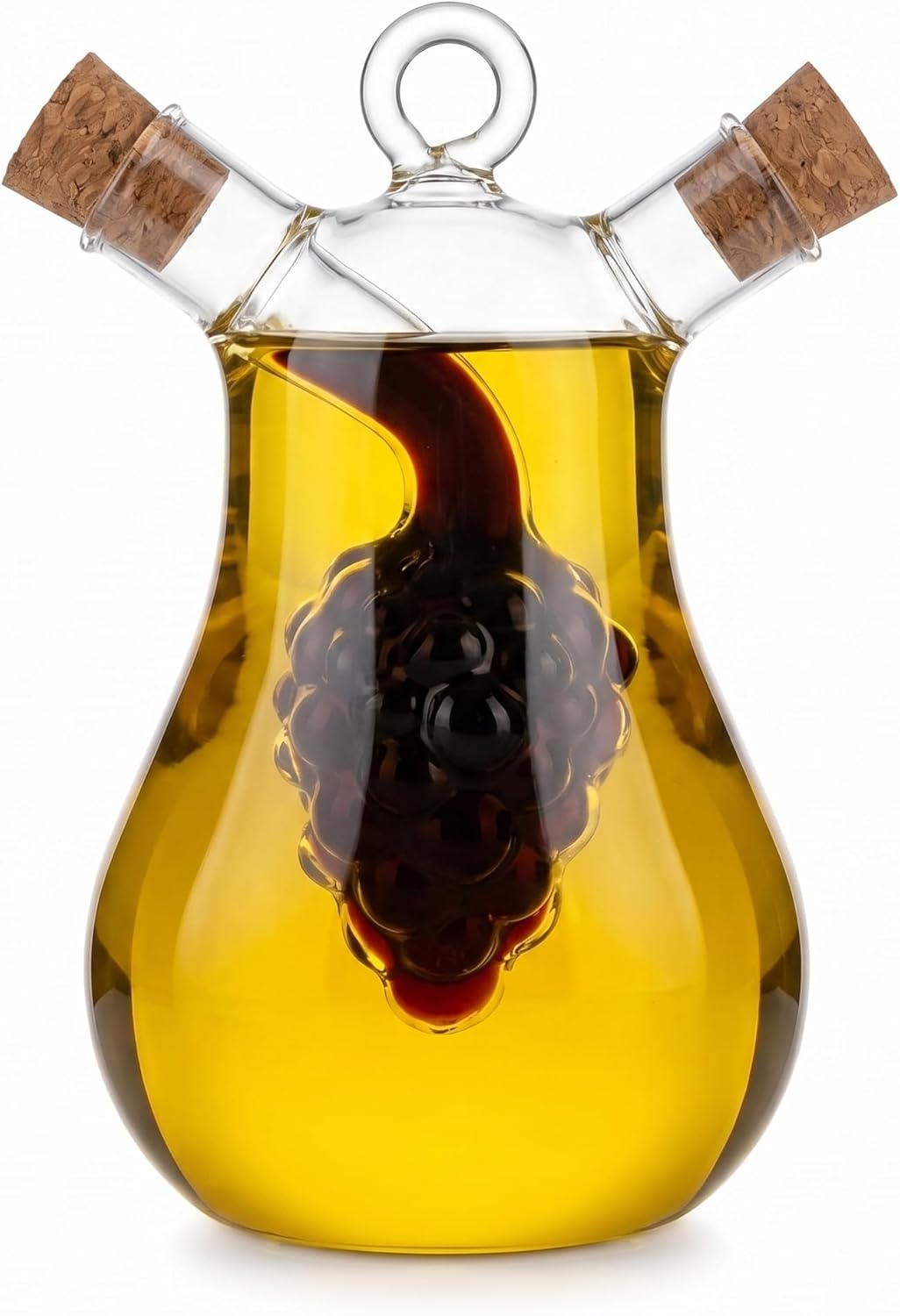 Çift Hazneli Borosilikat Cam Yağdanlık ve Sirkelik, Üzüm Figürlü, Damlatmaz, Mantar Tıpalı, 300 ml + 50 ml - Görsel 3