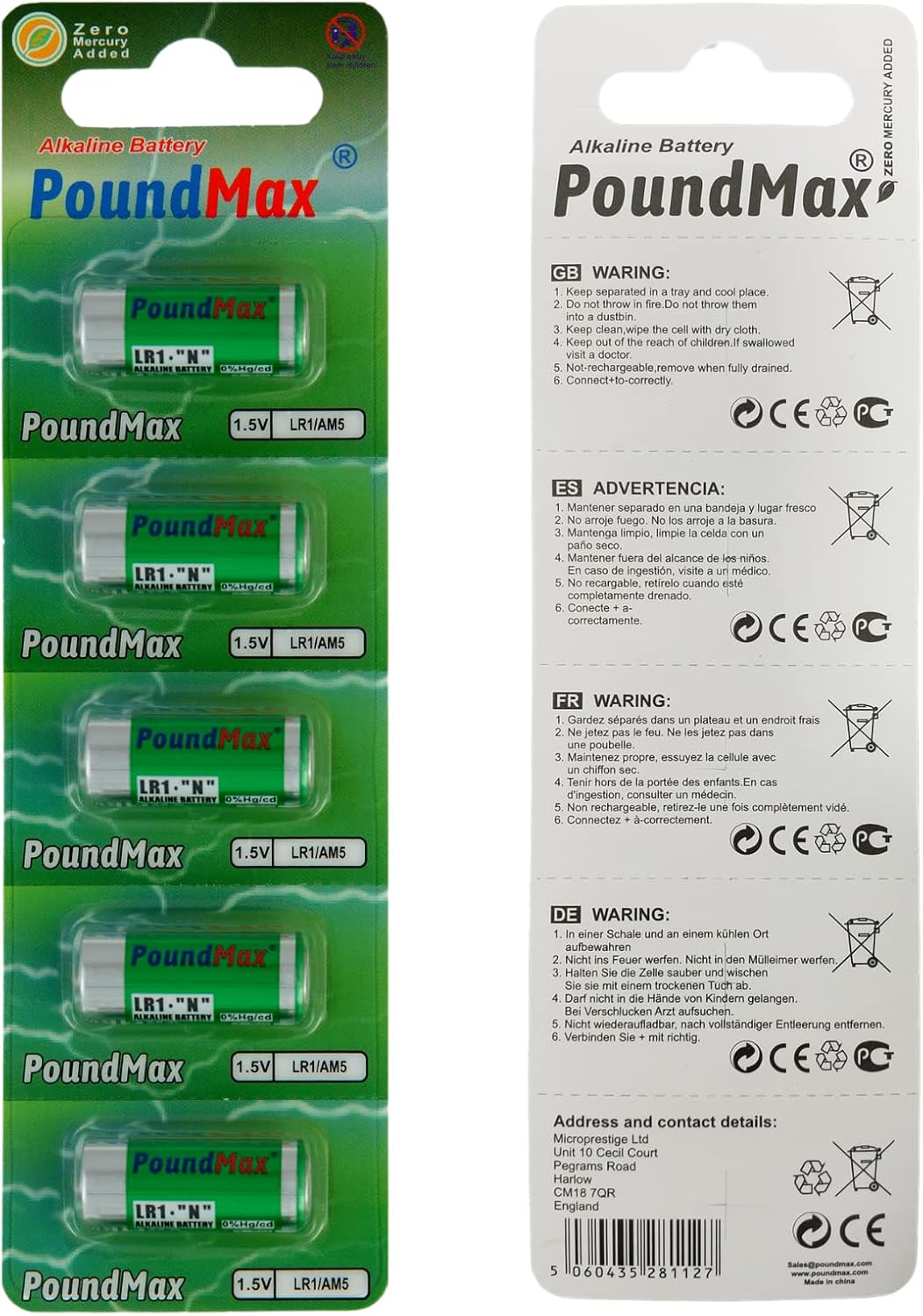 PoundMax 5 adet 910A (LR1) 1.5V Alkalin Pil - Görsel 3