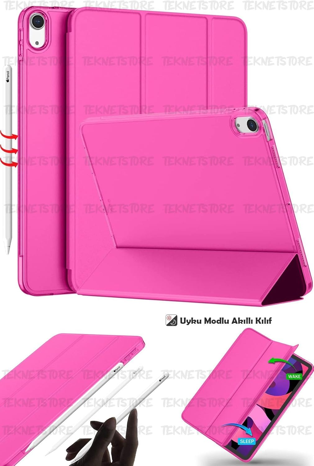 Ipad Air 11 M3 2025/M2 2024/Air 10.9 2022/2020 Ile Uyumlu Kılıf, Kapaklı, Standlı, Uyku Modlu Smart, Şeker Pembe, iPad Air 11 M3 2025