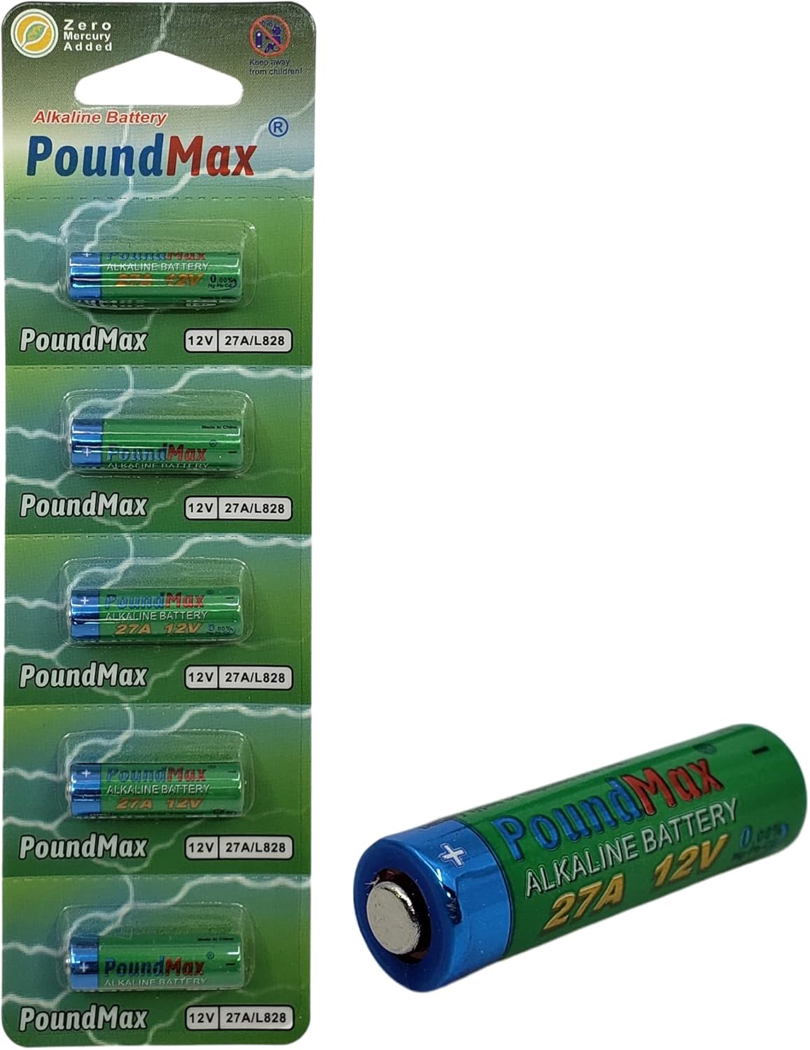 Poundmax 5 adet 27A, L828, özel alkali pil, 12 V, A27, V27A, LR27A, MN27, GP27A, V27GA saatler, uzaktan kumandalar, hesap makinesi, kompakt, uzun ömürlü ve yüksek performans - Görsel 3