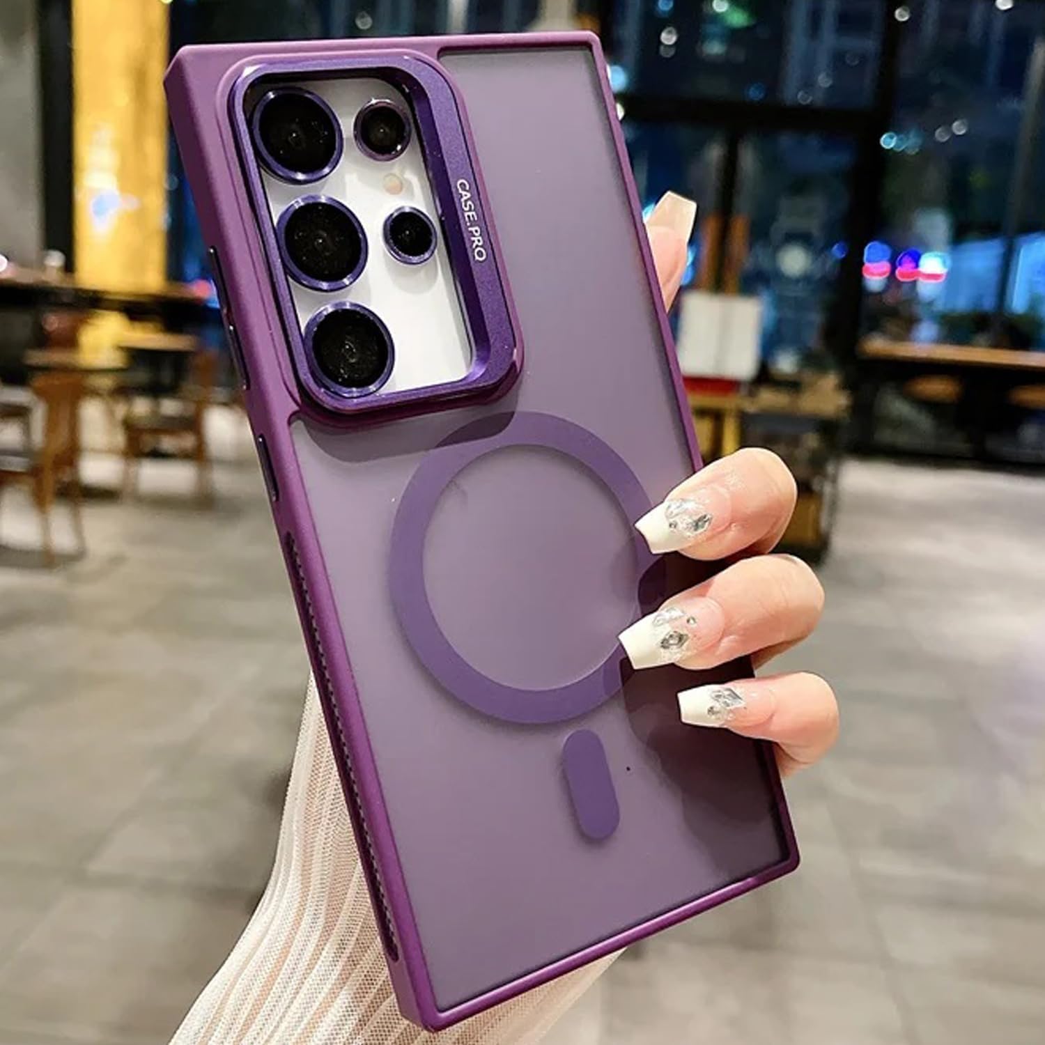 Galaxy S24 Ultra ile uyumlu Kamera Lens Aparatlı Stand Olabilen Magsafe ile uyumlu Kamera Korumalı Şeffaf Full Color Magnetic Wireless Telefon Kılıfı (DERİN MOR, Galaxy S24 Ultra) - Görsel 2