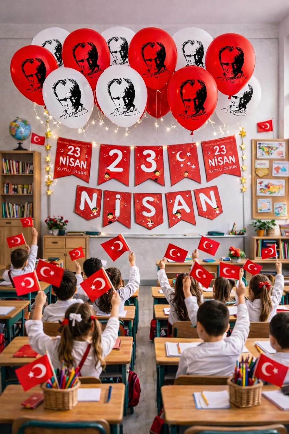 23 Nisan Dekoratif Süsü Flama Okul Süsü, Atatürklü Benner, Türk Bayrağı Pano Süsleri 2026