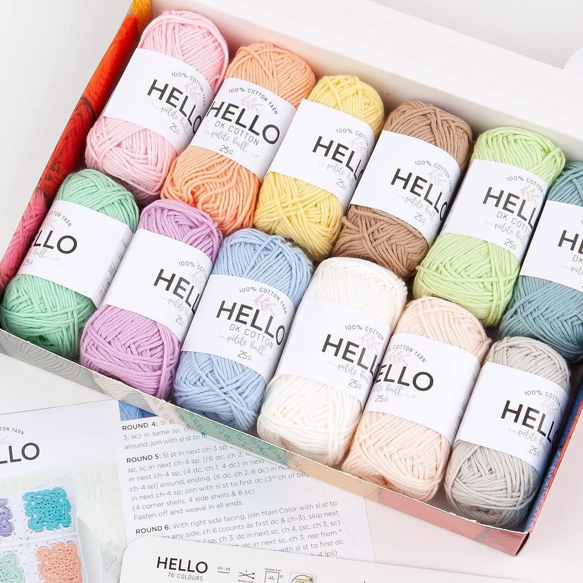 Hello%100 Pamuk İp Seti – 12 x 25g Pastel Renk Yumak, Örgü, Tığ İşi, Amigurumi ve Punch İçin El İşi İpi - Görsel 3