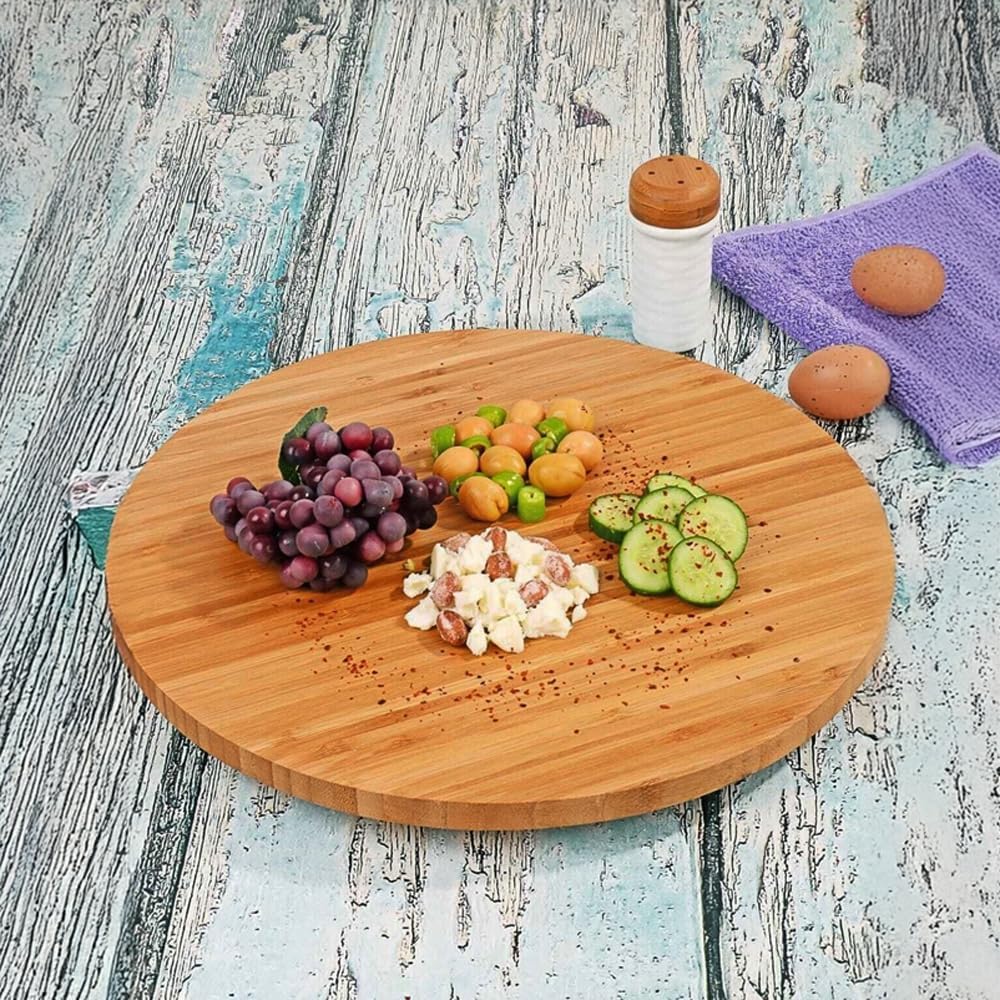 Alternative view of 35cm Döner Mekanizmalı Kalın Bambu Yuvarlak Pizza ve Sunum Tepsisi, 360 Derece Dönebilen Kahvaltı Sunum, Pizza Sunum ve Börek Sunum Tepsisi (35cm*35cm*2cm)