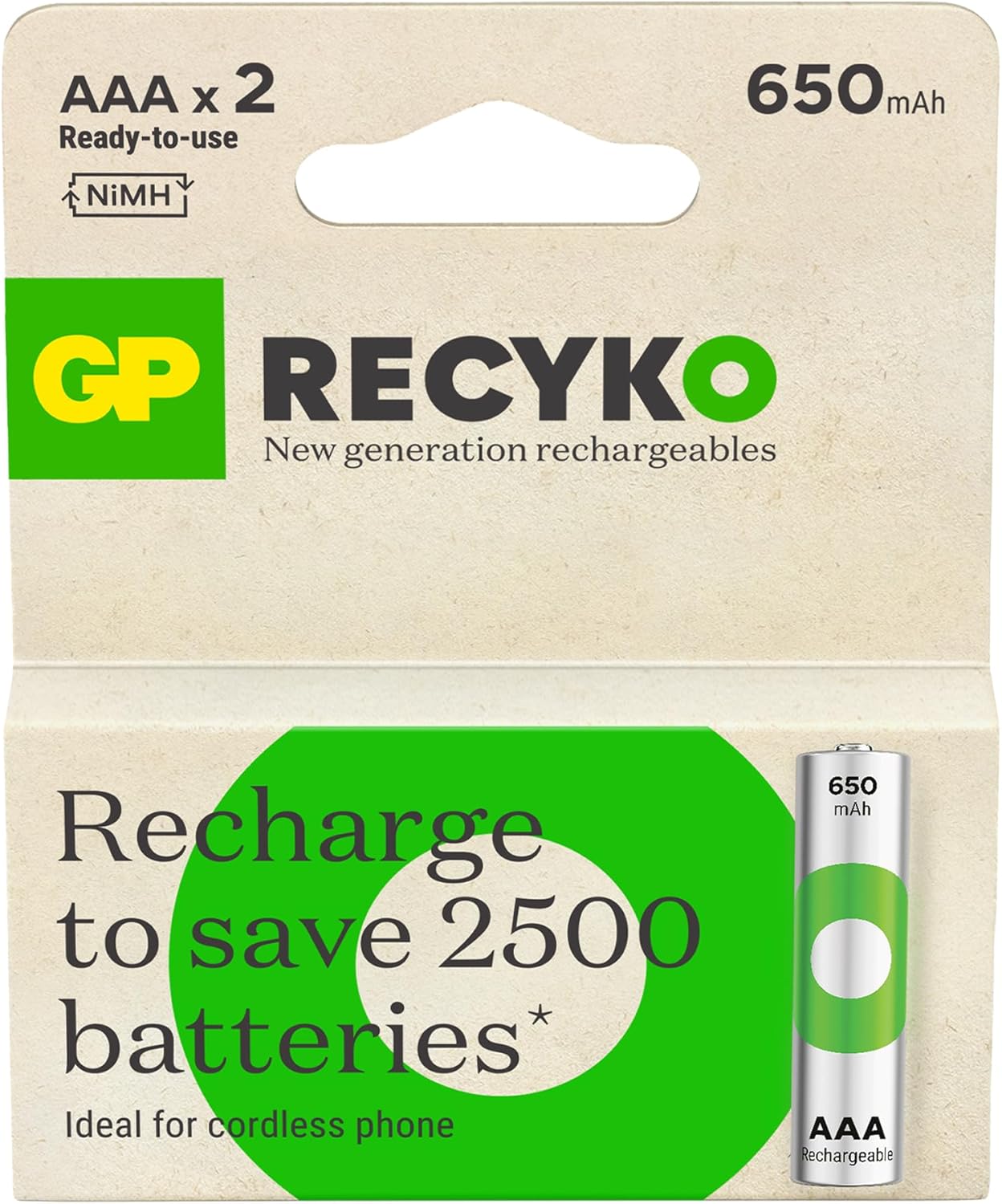 GP Batteries ReCyko 650 AAA İnce Kalem Ni-Mh Şarjlı Pil, 1.2 Volt, 2'li Kart - Görsel 3