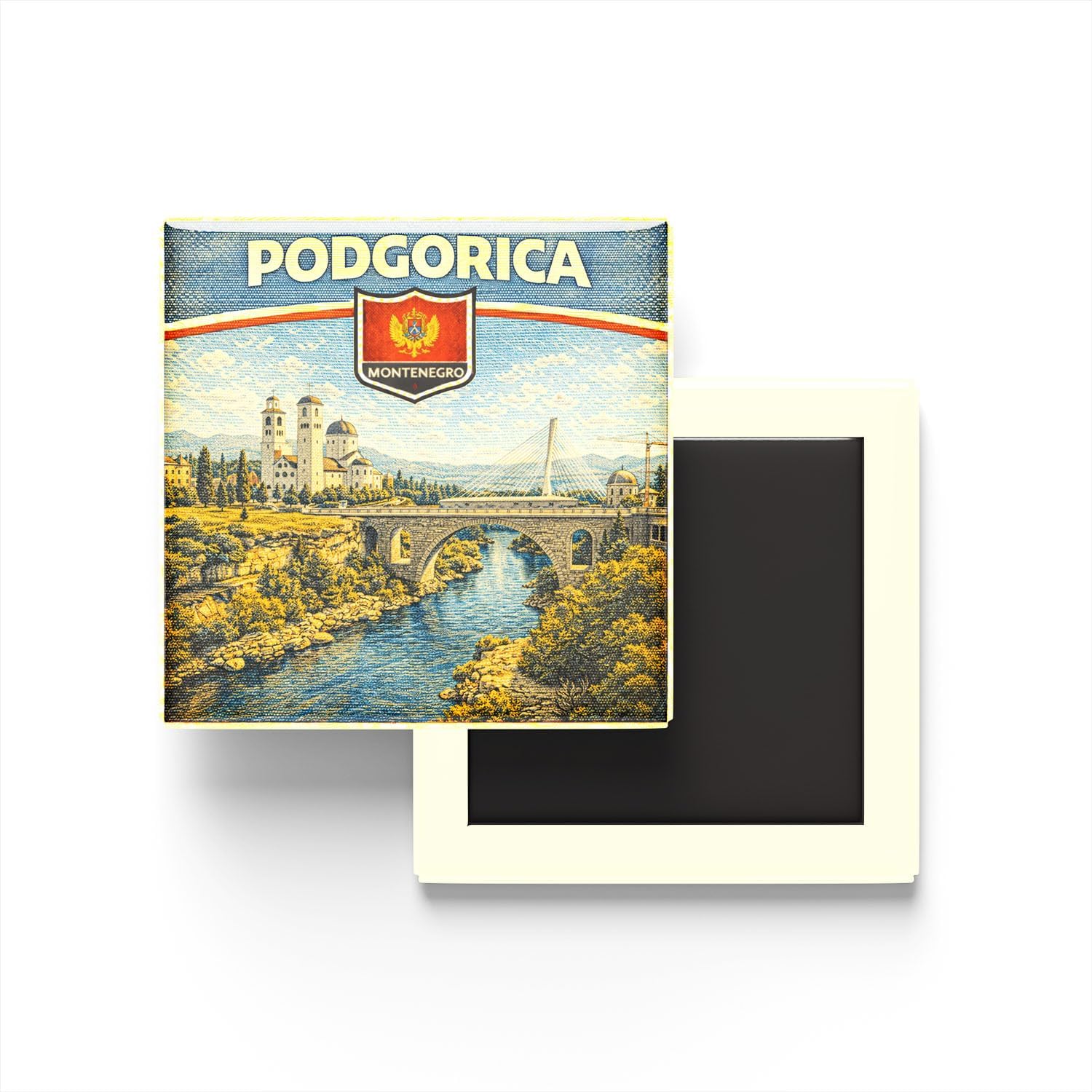 Karadağ Podgorica Şehri Temalı Vintage Buzdolap Magneti – 9x9 cm