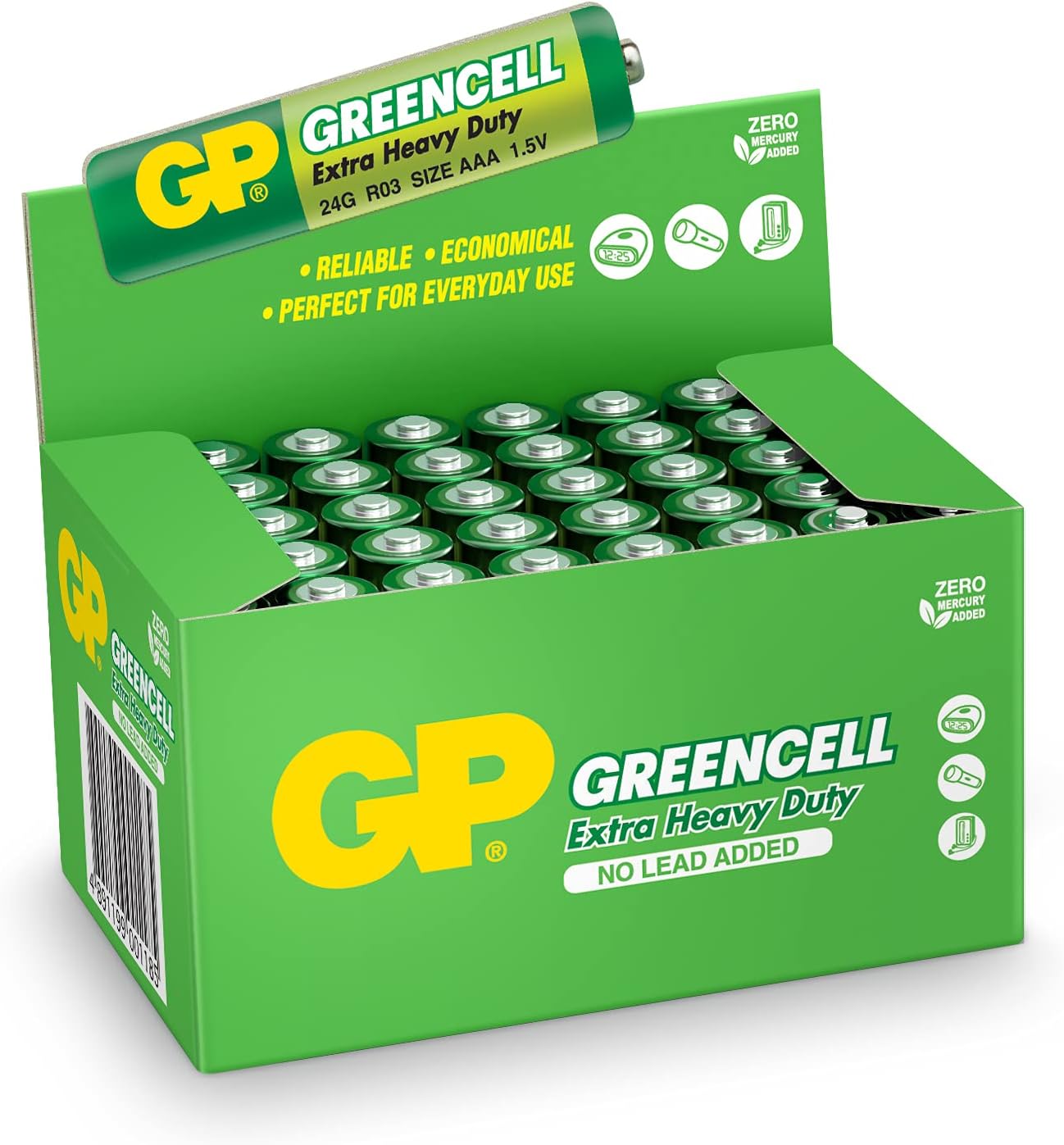 Alternative view of GP Batteries GP24G Greencell R03/1212/AAA İnce Pil, 1.5 Volt, 40'lı Kutu, Yeşil/Sarı/Beyaz