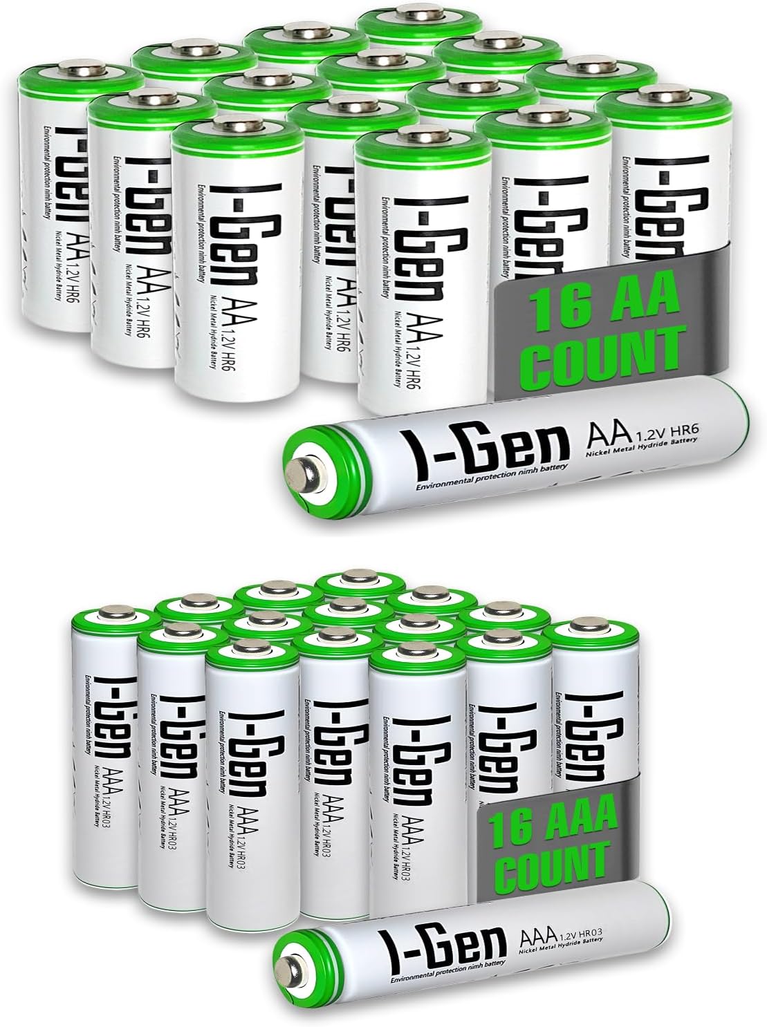 I-GEN B183 16 ADET AA 2700 MAH ŞARJLI KALEM PİL + 16 ADET AAA 900 MAH ŞARJLI İNCE KALEM PİL 1.2V - Görsel 2