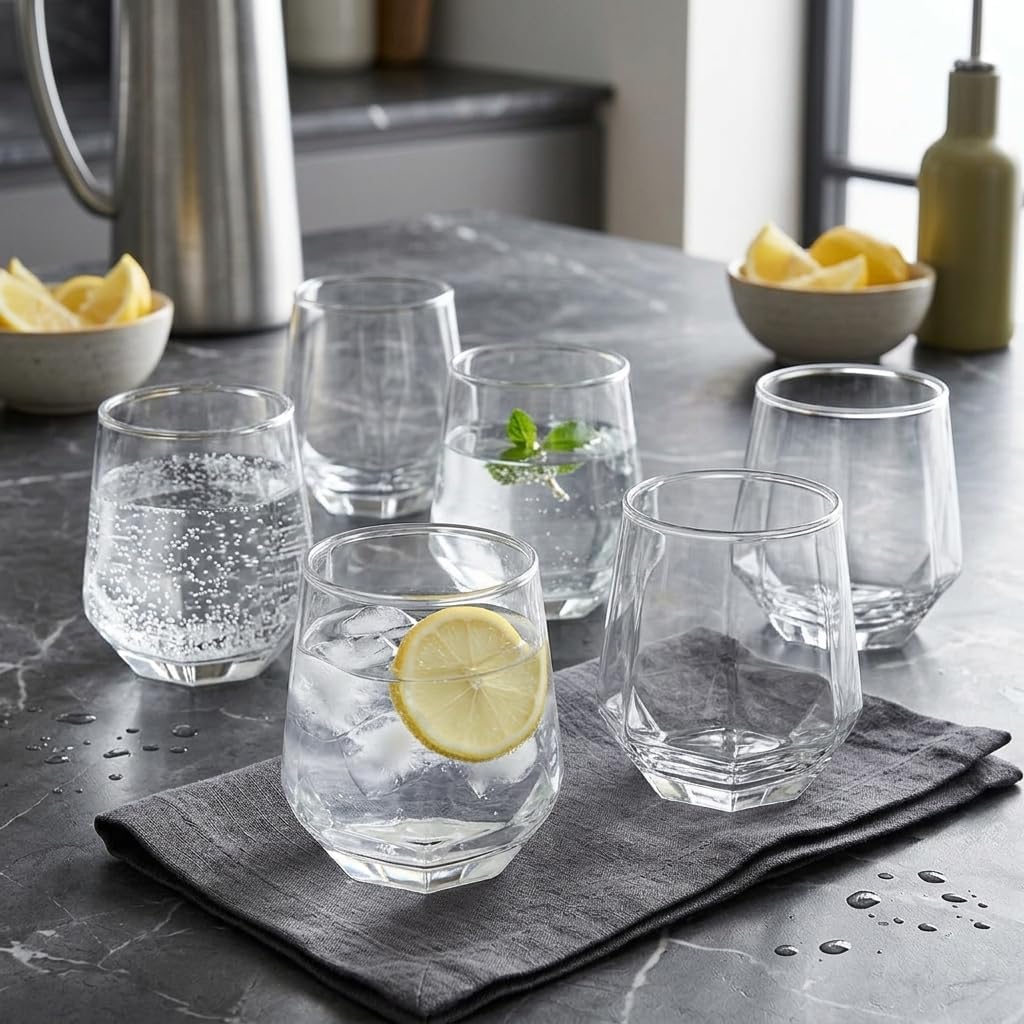 Alternative view of 6'lı Geometrik Cam Su ve Meşrubat Bardağı Seti - Modern Kesim Kahve Yanı Bardağı (340 ml)