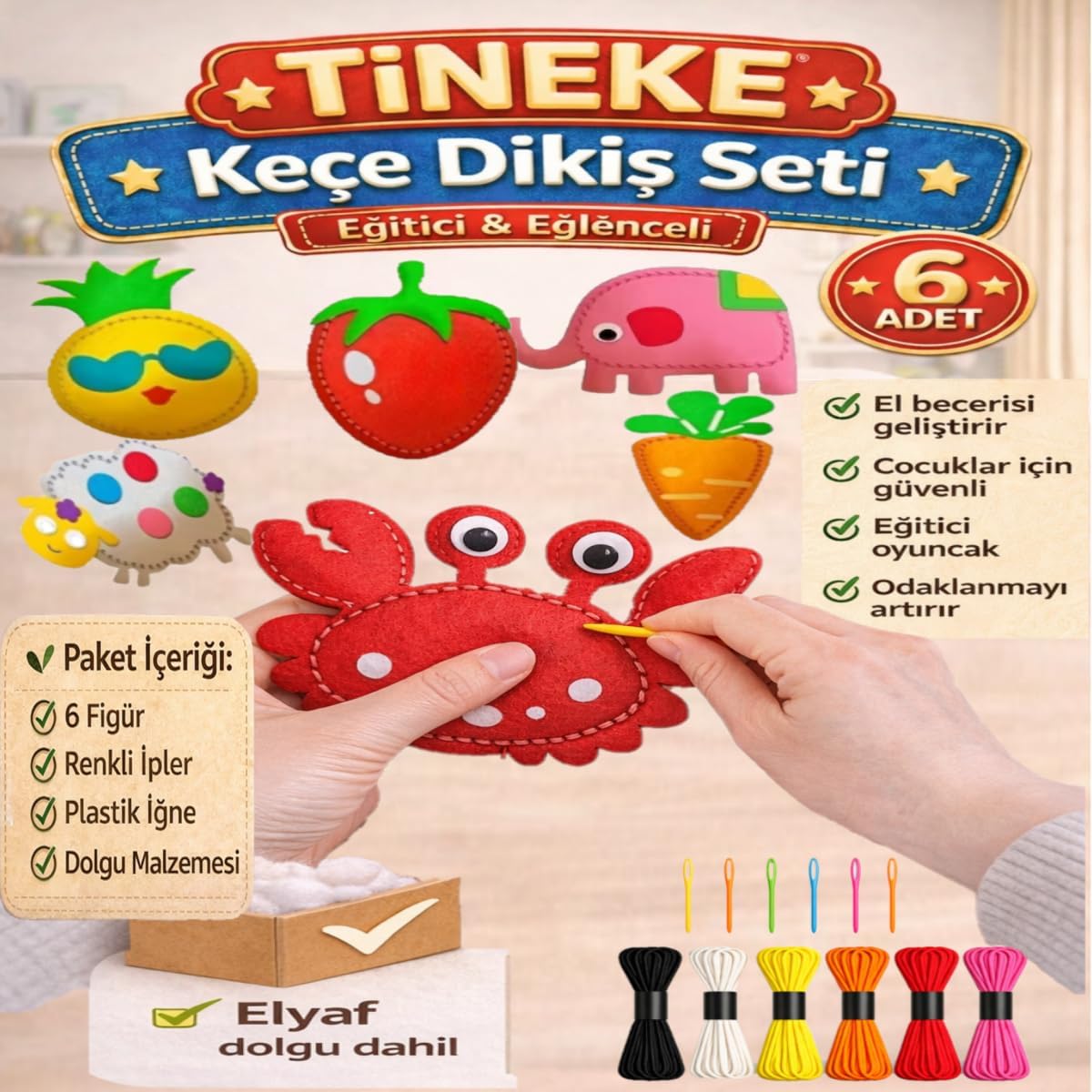 Çocuklar Için 6 Adet Kendin Yap Montessori Keçe Dikiş El Sanatları Seti 3 Yaş Üzeri Çocuklar Için - Görsel 2
