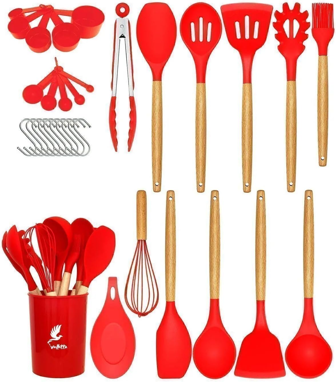 Alternative view of Mikla Isıya Dayanıklı Yanmaz Yapışmaz 33 Parça Silikon Spatula Mutfak Seti Kırmızı