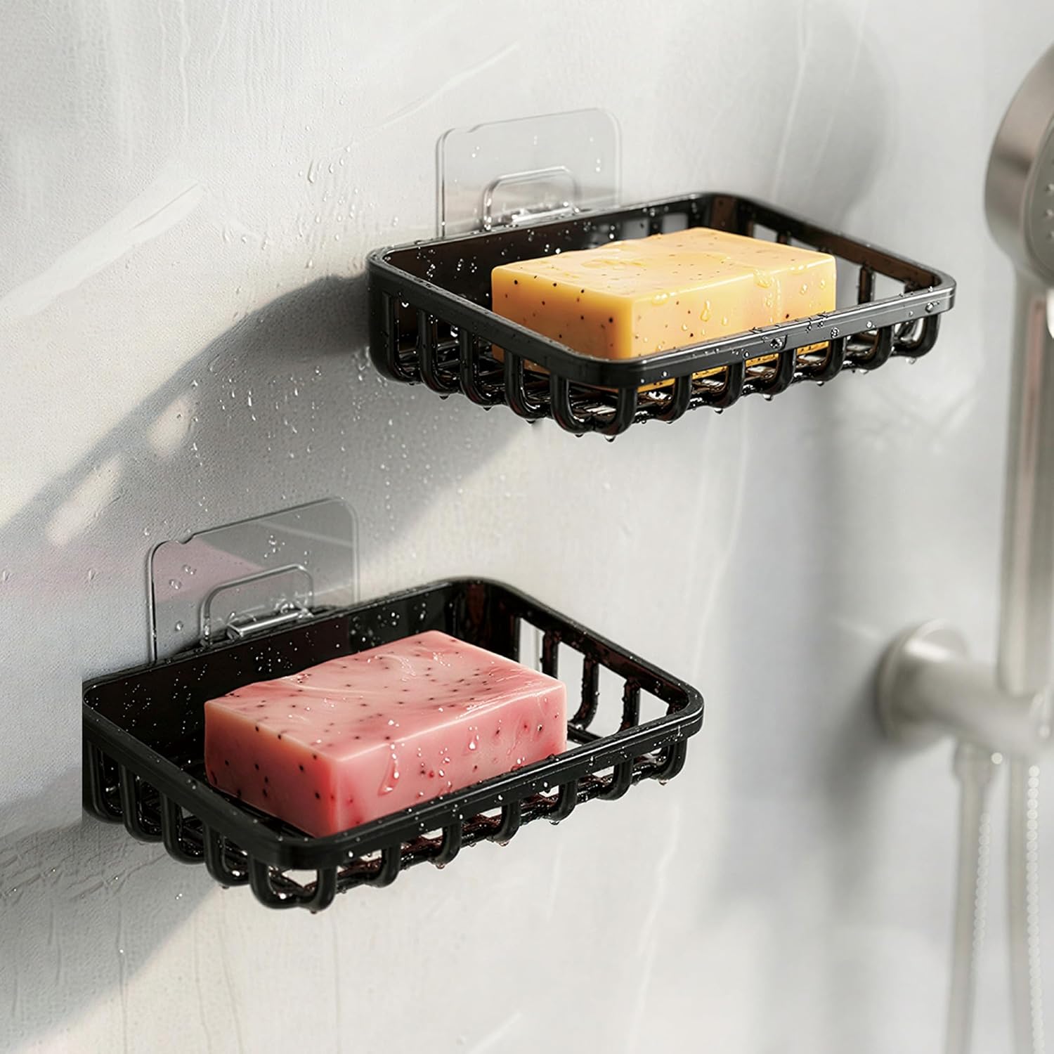 2'Li Set Yapışkanlı Banyo Sabunluk, Katı Sabun Tutacağı, Lavabo Mutfak Katı Sabunluk Süngerlik Siyah Siyah