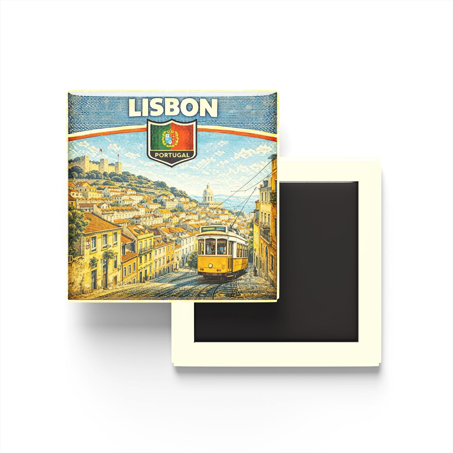 Portekiz Lizbon Şehri Temalı Vintage Buzdolap Magneti – 9x9 cm