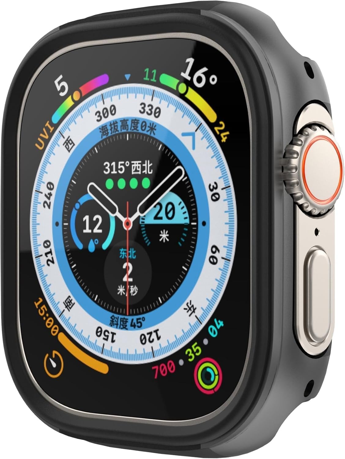 Alternative view of Apple Watch ile Uyumlu 45mm için Alüminyum Alaşım, Suya Dayanıklı Kılıf, Darbelere ve Düşmelere Karşı Full Koruyucu Kasa (45mm) (Siyah)