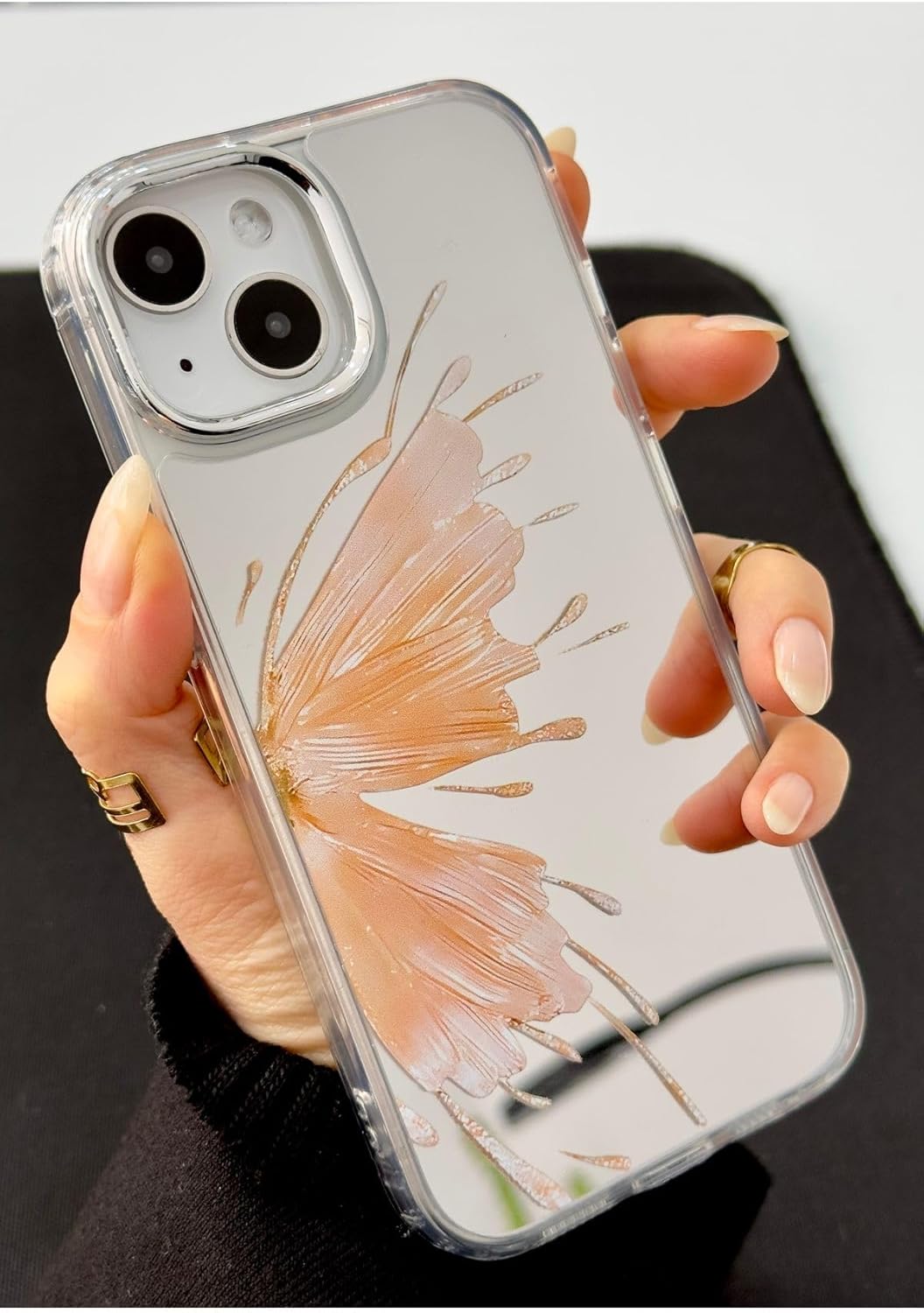 Alternative view of Iphone 13-14 - 15 Uyumlu Aynalı Gold Kelebek Model Silikon Kılıf - Goldkelebek
