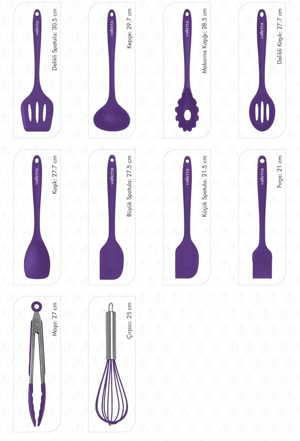 Salvatore 10 Parça Mor Isıya Dayanıklı Yanmaz Yapışmaz Silikon Spatula Seti - VLT1156