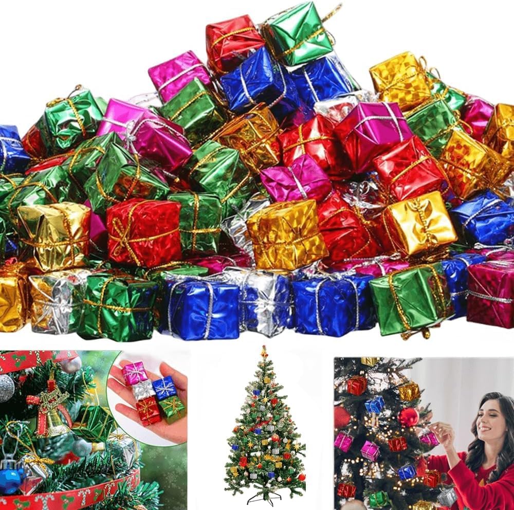 12 Adet Yılbaşı Ağacı Süsü Küçük Hediye Kutuları Asılı Süslemeler Mini Noel Folyo Kutuları El Yapımı Hediye Kutuları Noel Ağacı Süslemeleri Çeşitli Renkler