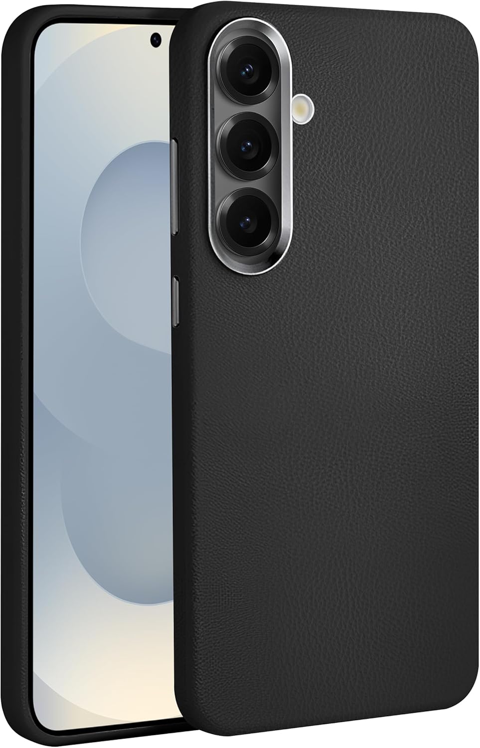 Galaxy S25 için Leth Shield Serisi Parmak İzi Tutmayan Deri Görünümlü Metal Tuşlu ve Metal Lens Çerçeveli Silikon Kılıf (Siyah, Galaxy S25) - Görsel 2